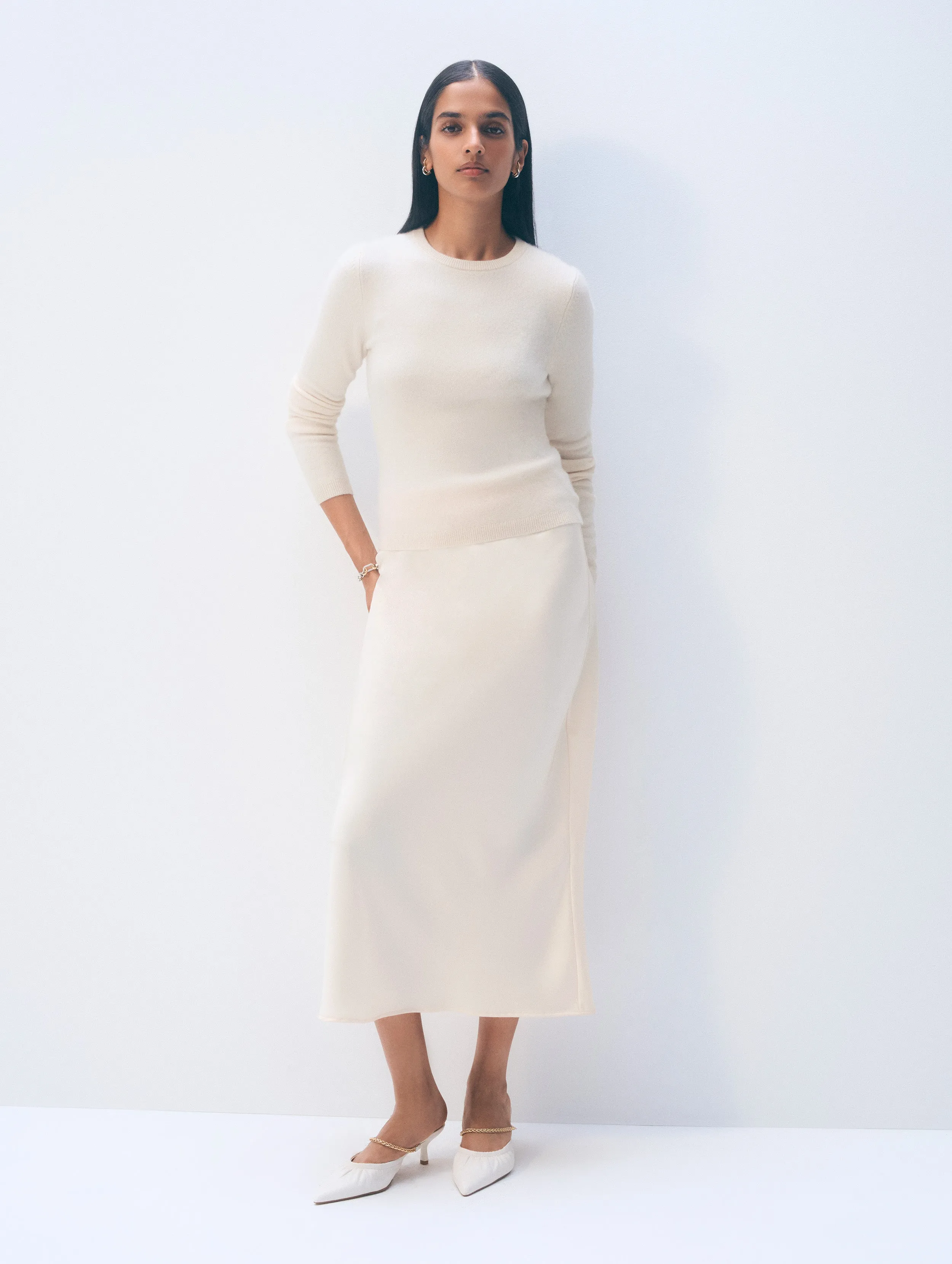 Cashmere Slim Stretch Crewneck | Soft White sold by White + Warren product image thumbnail 2