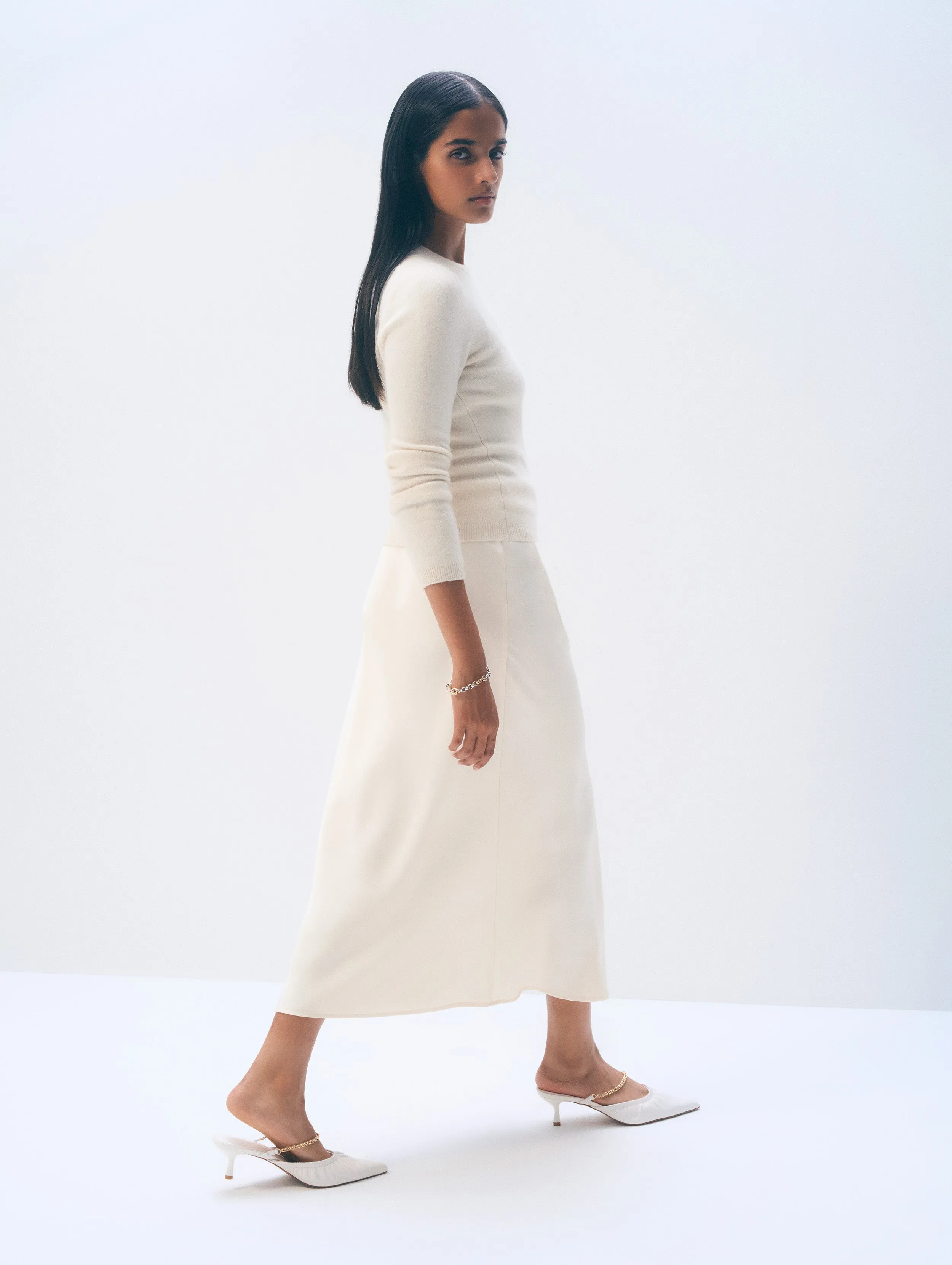 Cashmere Slim Stretch Crewneck | Soft White sold by White + Warren product image thumbnail 3