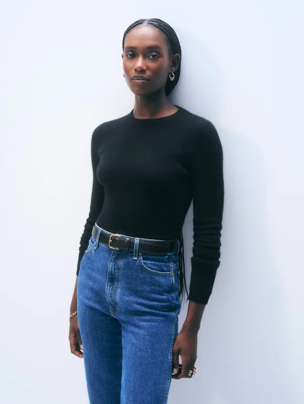 Cashmere Slim Stretch Crewneck | Black sold by White + Warren