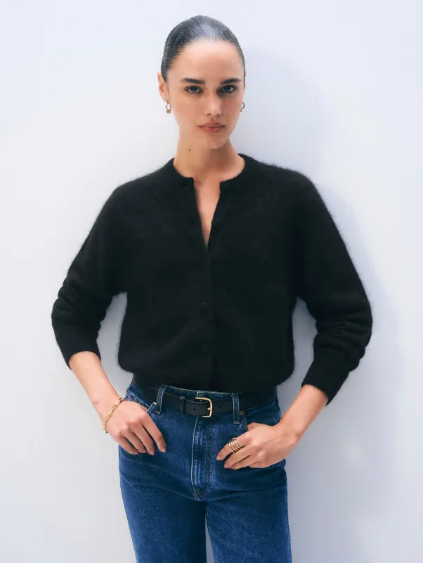 Brushed Cashmere Crewneck Cardigan sold by White + Warren