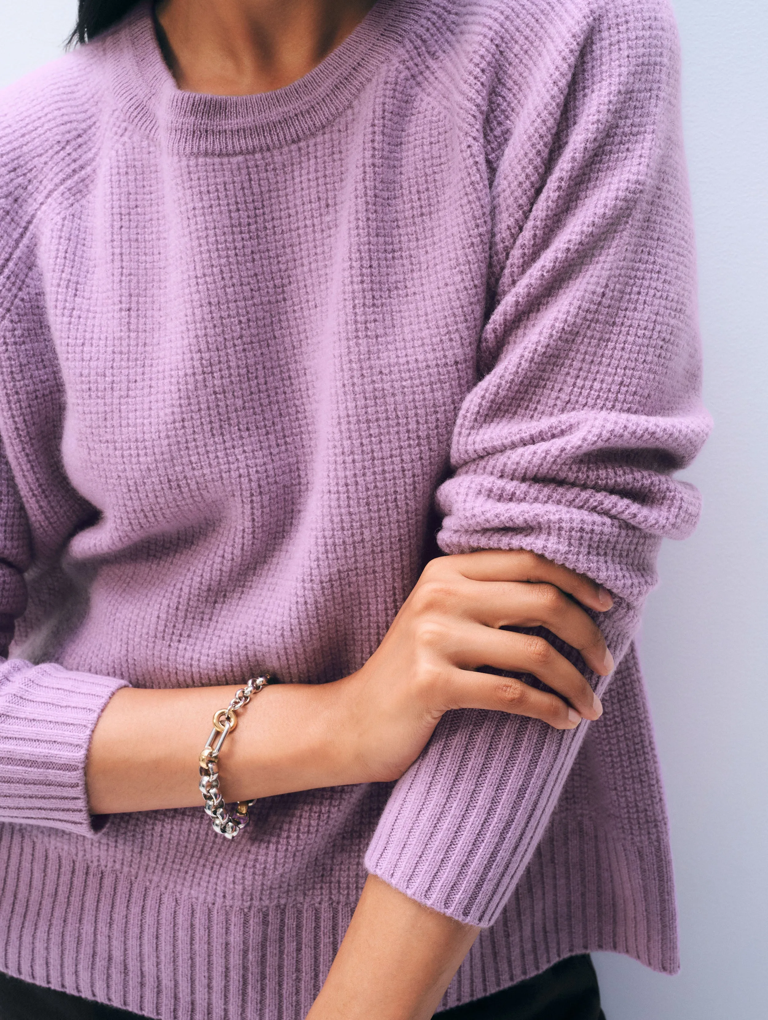 Cashmere Waffle Sweatshirt | Soft Plum sold by White + Warren product image thumbnail 2