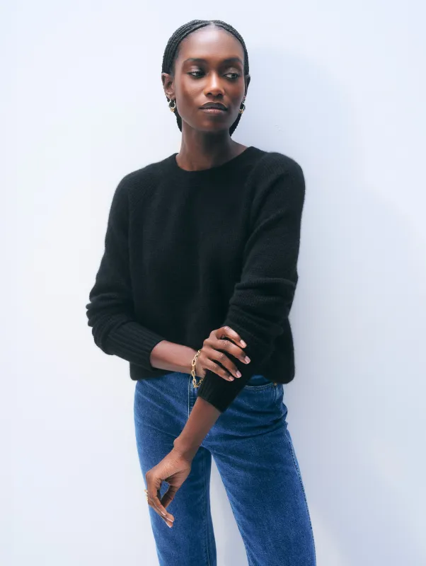 Cashmere Waffle Sweatshirt | Black sold by White + Warren