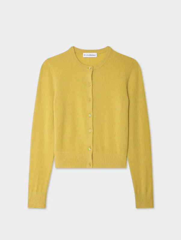 Cashmere Crewneck Cardigan | Yellow Sunbeam sold by White + Warren