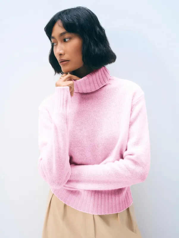 Cashmere Featherweight Turtleneck | Light Pink sold by White + Warren