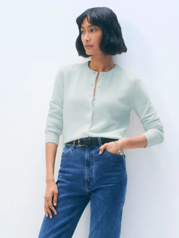 Cashmere Crewneck Cardigan | Blue Fog sold by White + Warren