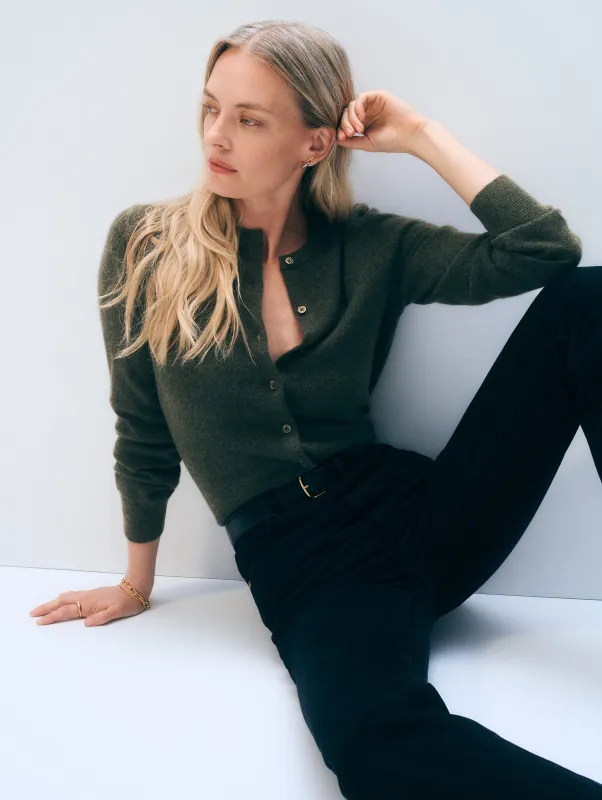 Cashmere Crewneck Cardigan | Thyme Heather sold by White + Warren