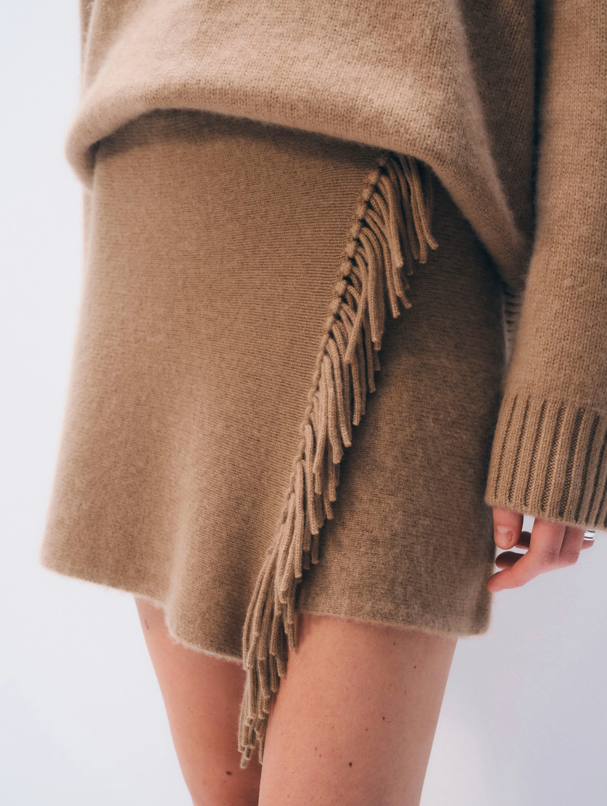 Brushed Cashmere Fringe Mini Skirt | Burnt Caramel sold by White + Warren product image thumbnail 2
