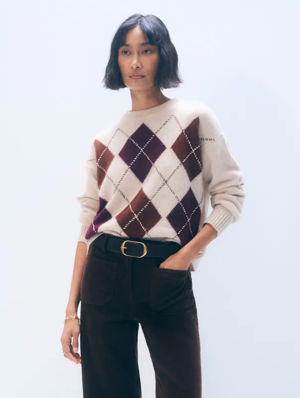 Cashmere Argyle Crewneck | Wheat Combo sold by White + Warren