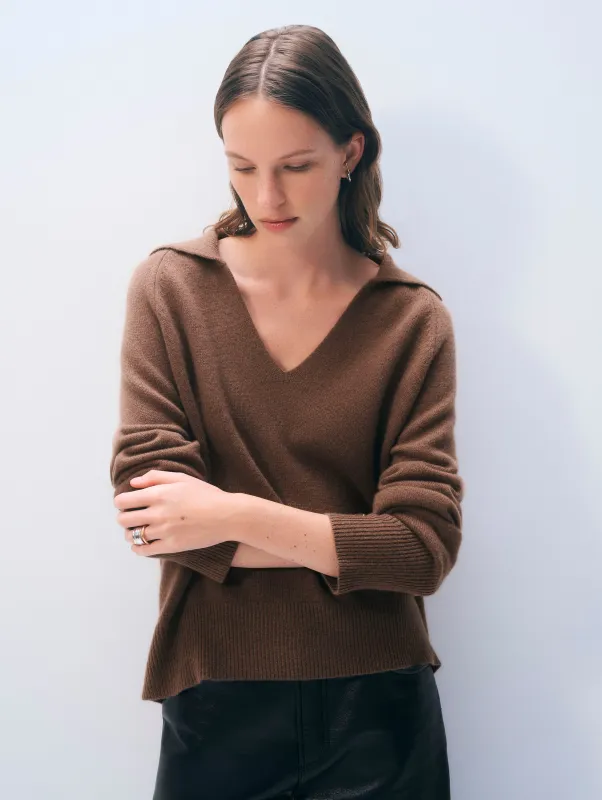 Cashmere Easy Polo | Saddle Brown sold by White + Warren