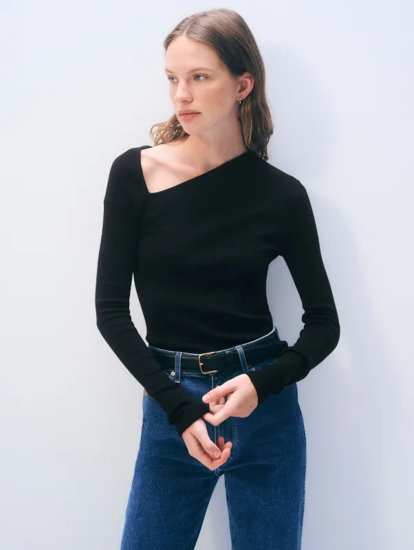 Superfine Merino Asymmetrical Top sold by White + Warren