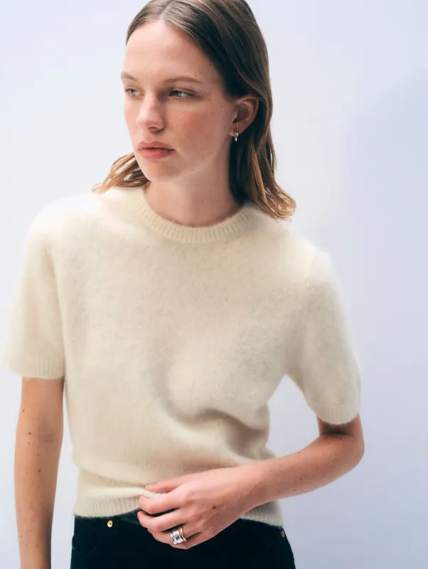 Brushed Cashmere Tee | Ivory sold by White + Warren