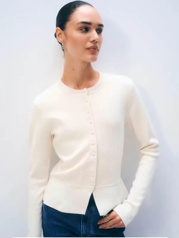Superfine Merino Waisted Cardigan | Cream sold by White + Warren