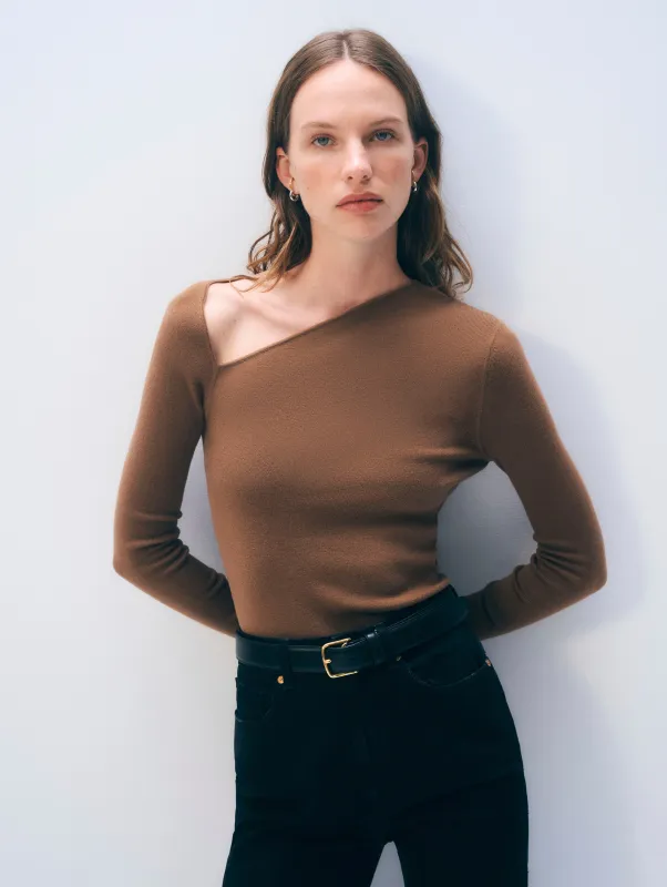 Superfine Merino Asymmetrical Top | Burnt Caramel made by White + Warren