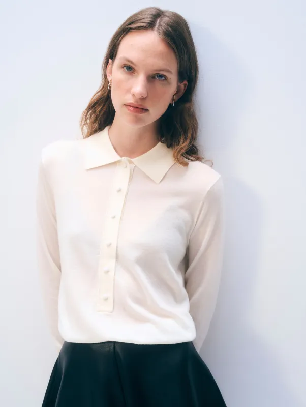 Superfine Merino Polo | Cream sold by White + Warren