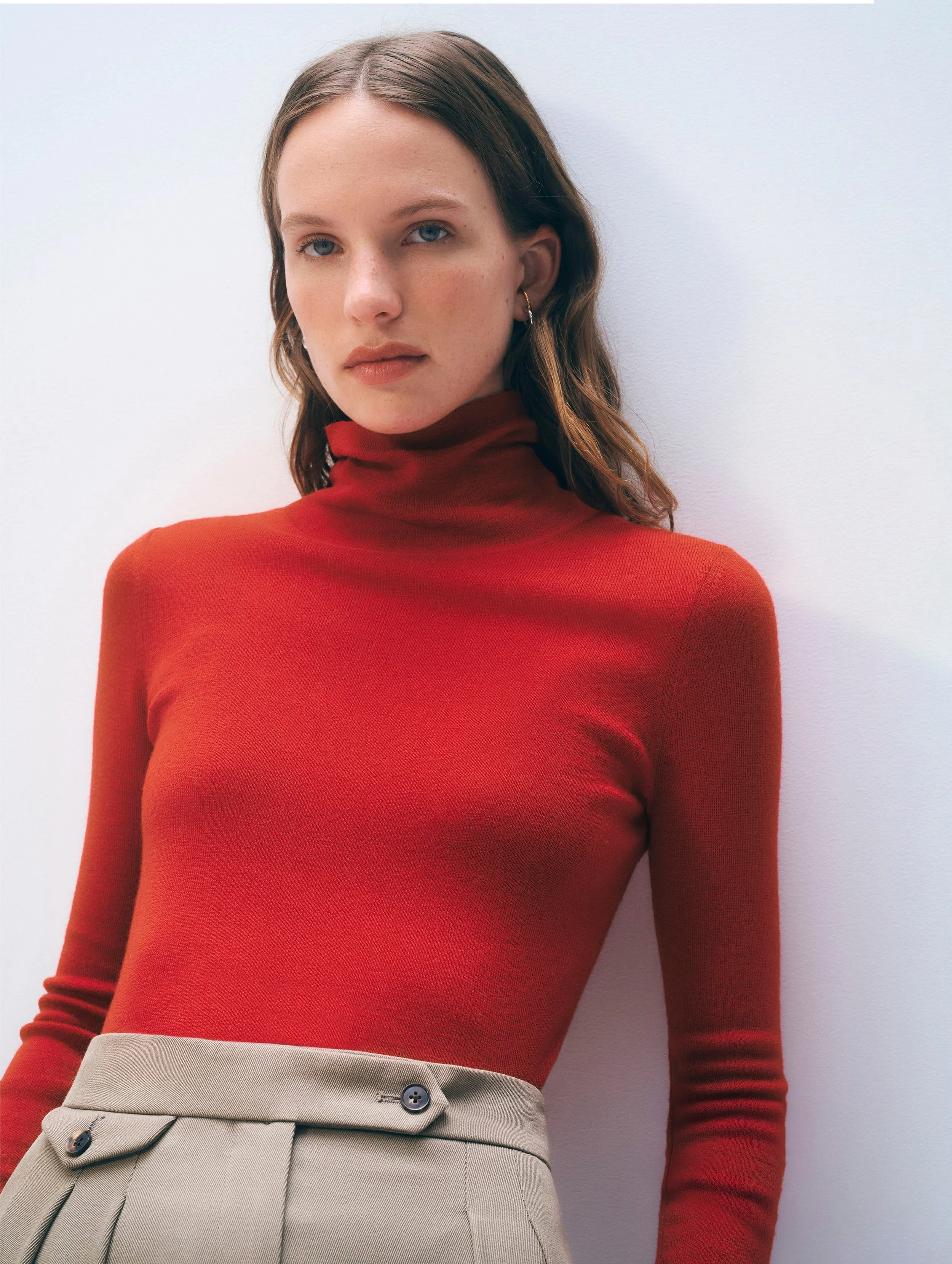 Superfine Merino Fitted Turtleneck | Cardinal Red sold by White + Warren