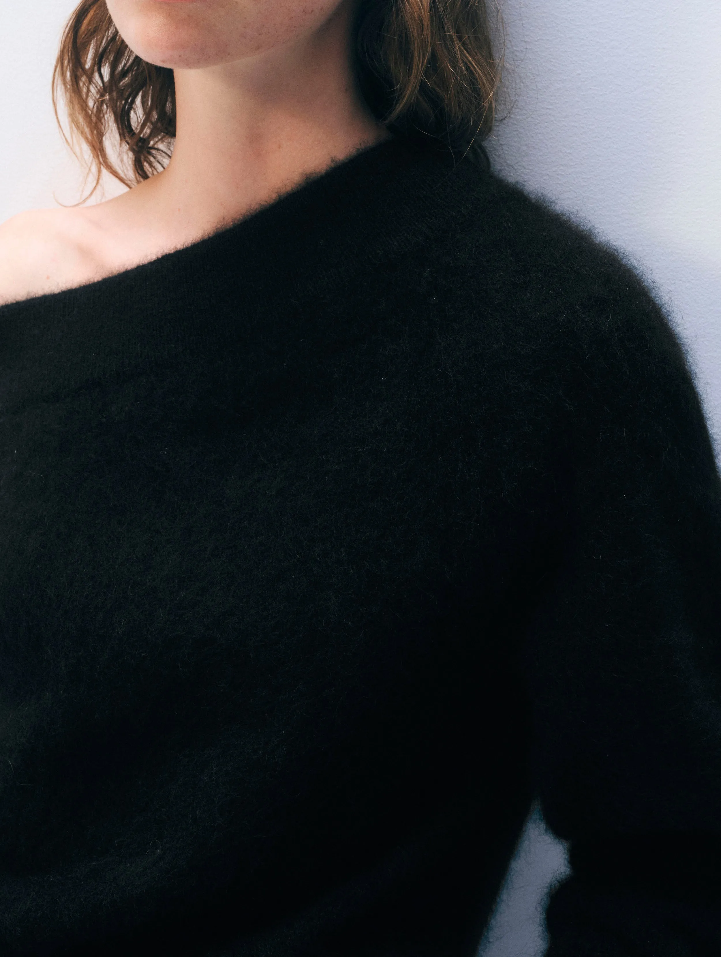 Brushed Cashmere Off Shoulder Crewneck | Black sold by White + Warren product image thumbnail 2