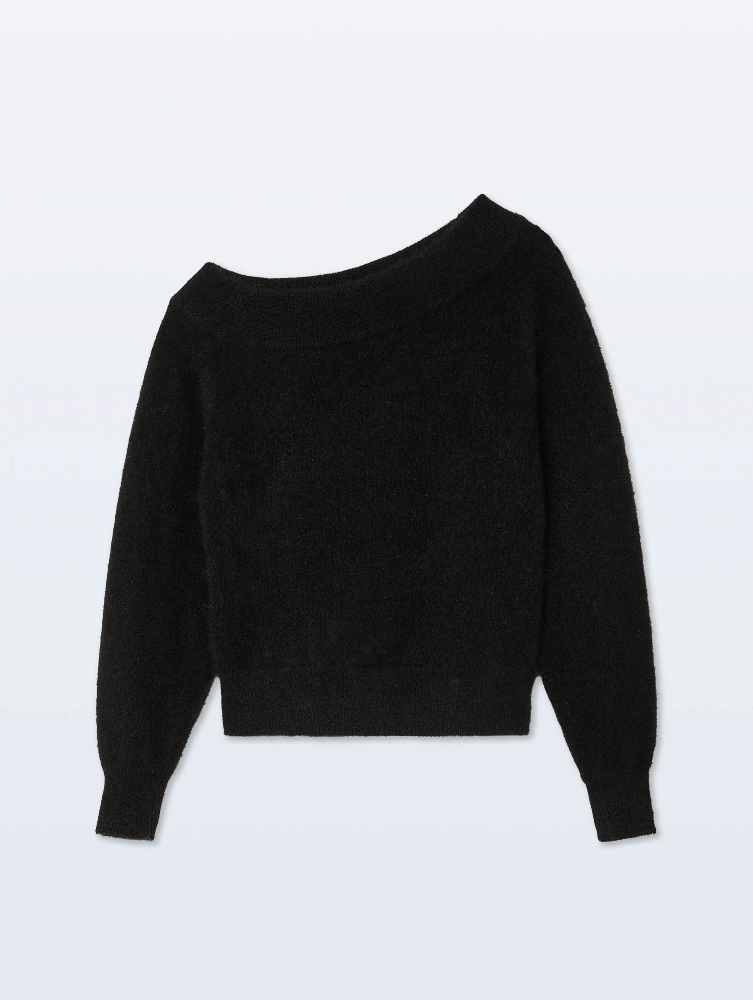 Brushed Cashmere Off Shoulder Crewneck | Black sold by White + Warren product image thumbnail 4