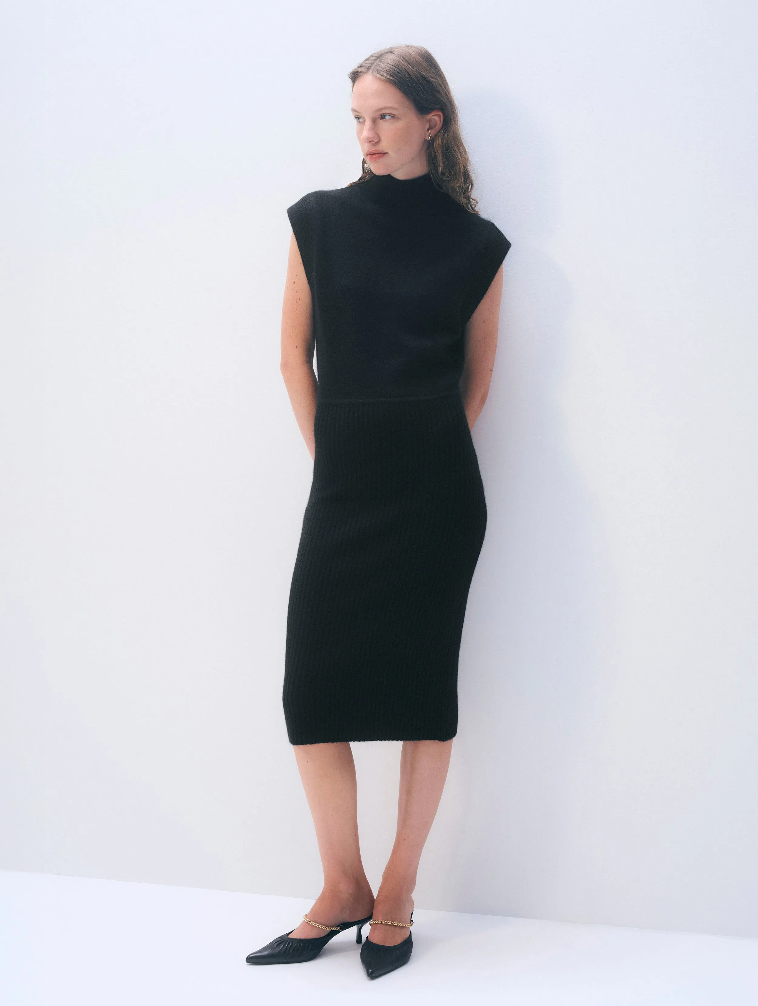 Cashmere Sleeveless Dress | Black sold by White + Warren
