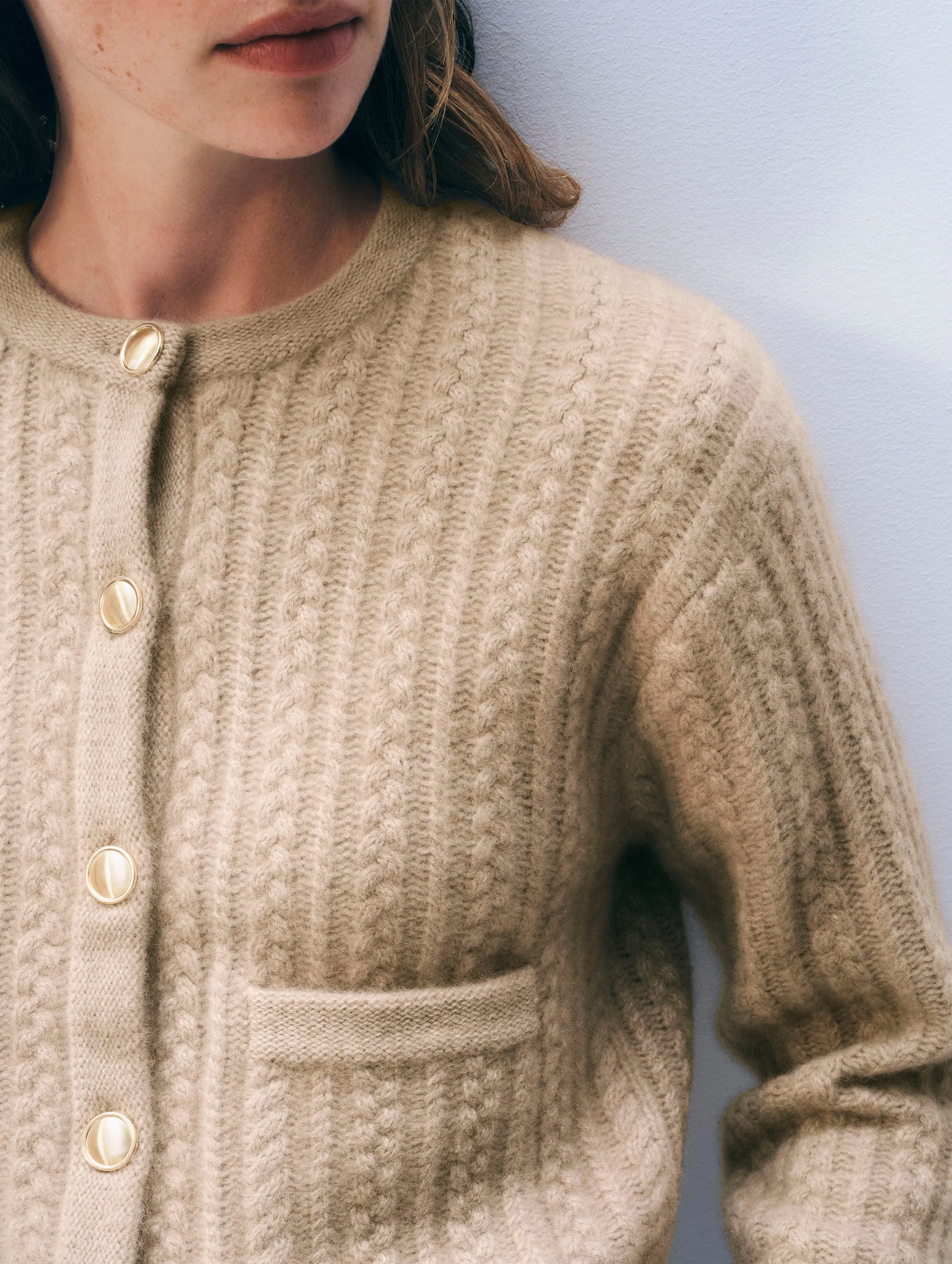 Cashmere Luxe Cable Cardigan | Taupe Heather sold by White + Warren product image thumbnail 2