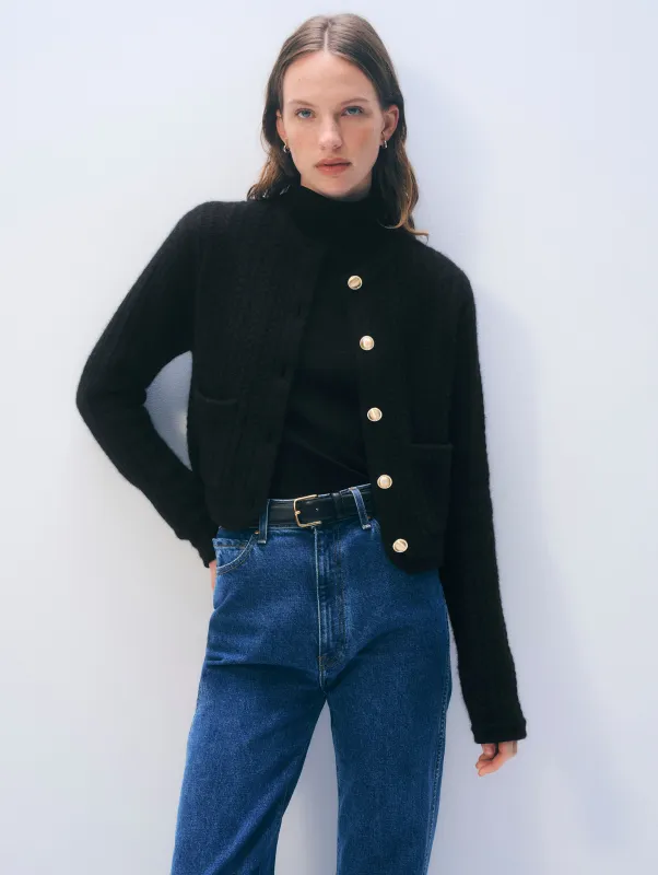 Cashmere Luxe Cable Cardigan | Black sold by White + Warren