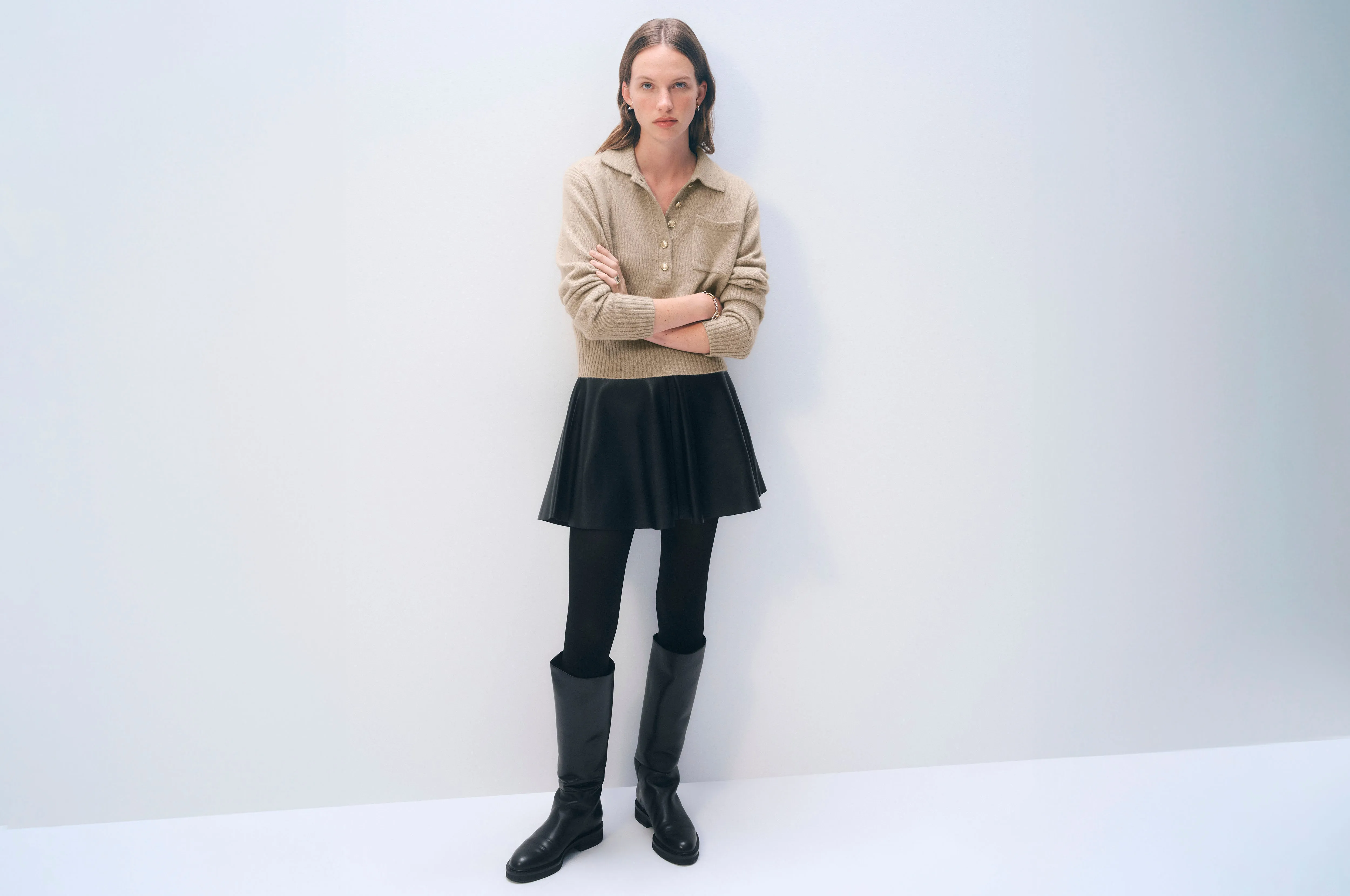 Cashmere Gold Button Polo | Taupe Heather sold by White + Warren product image thumbnail 5