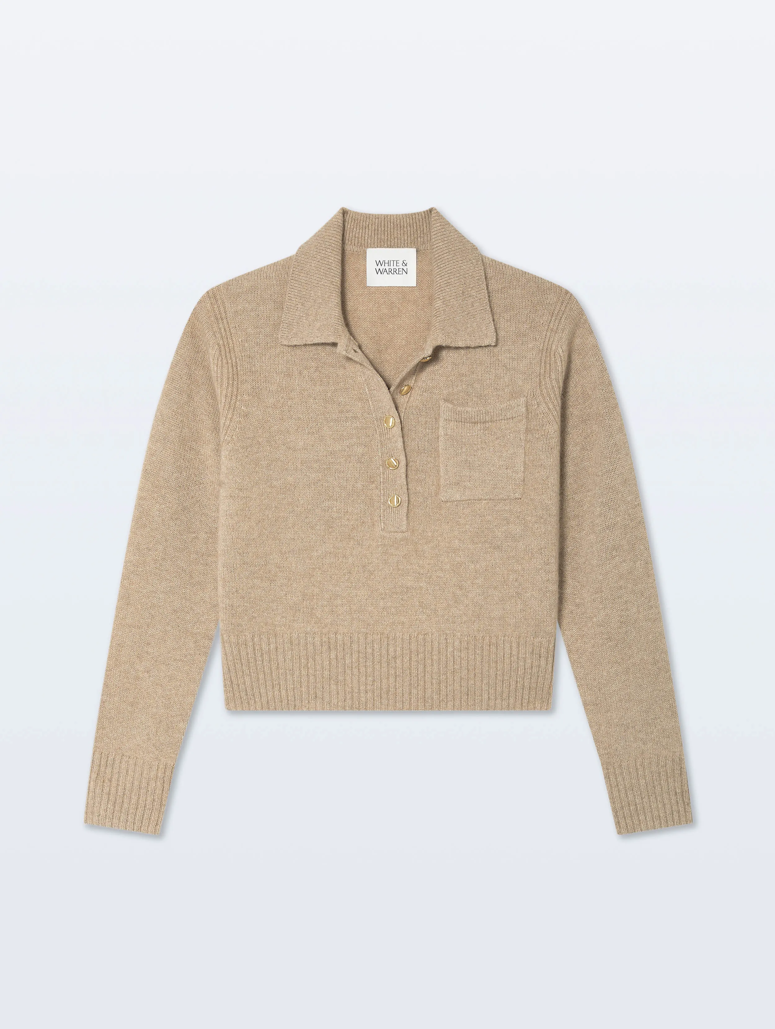 Cashmere Gold Button Polo | Taupe Heather sold by White + Warren product image thumbnail 4