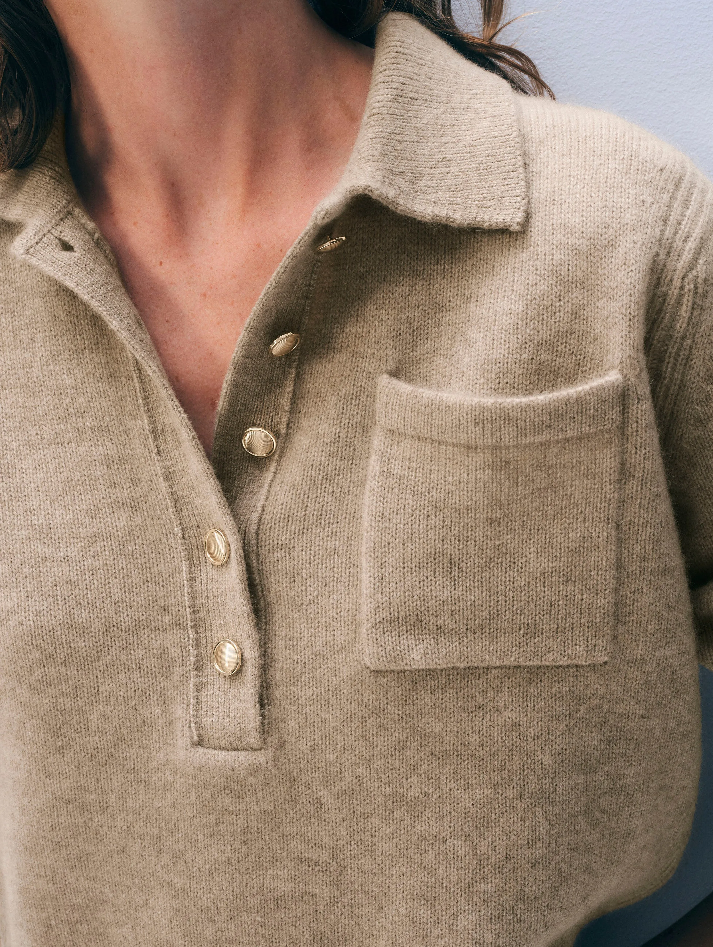 Cashmere Gold Button Polo | Taupe Heather sold by White + Warren product image thumbnail 2