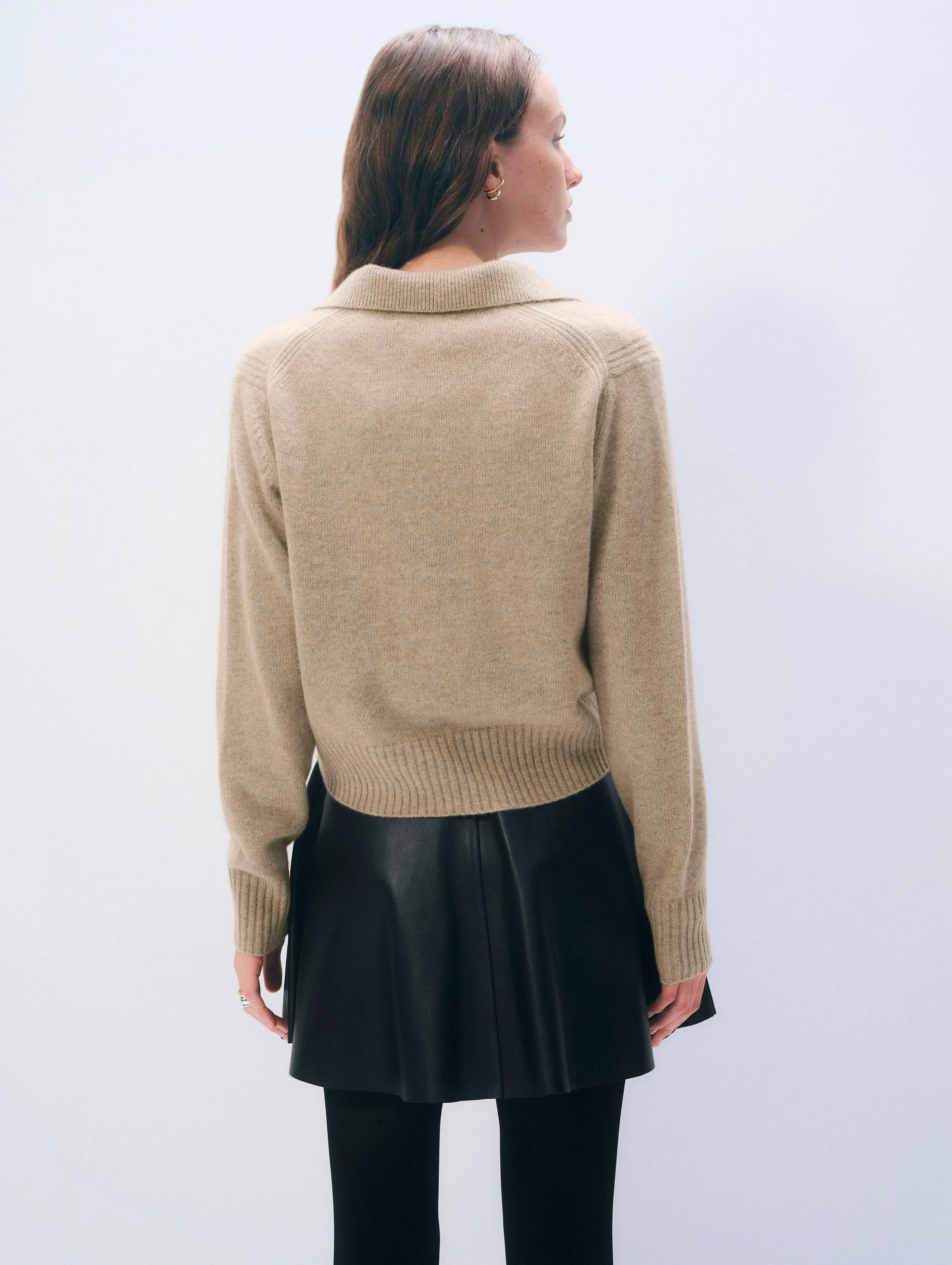 Cashmere Gold Button Polo | Taupe Heather sold by White + Warren product image thumbnail 3