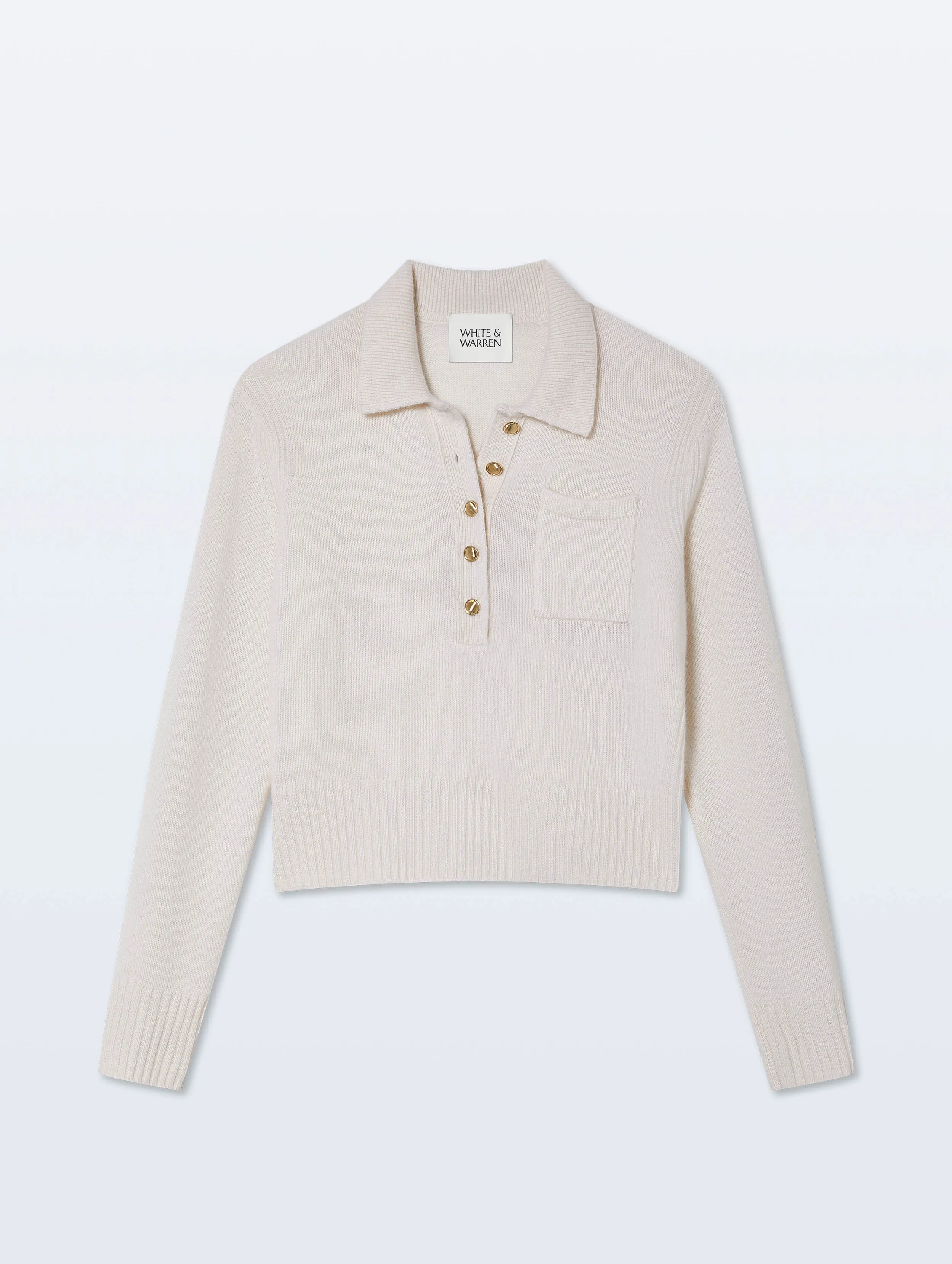 Cashmere Gold Button Polo | Soft White sold by White + Warren product image thumbnail 4