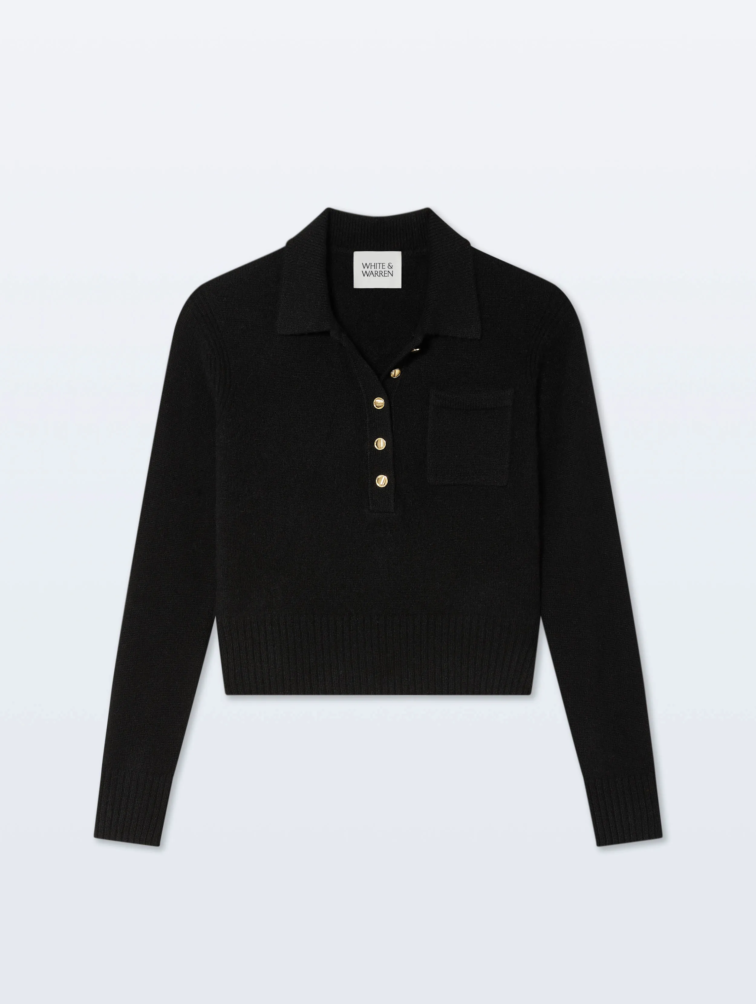 Cashmere Gold Button Polo | Black sold by White + Warren product image thumbnail 4