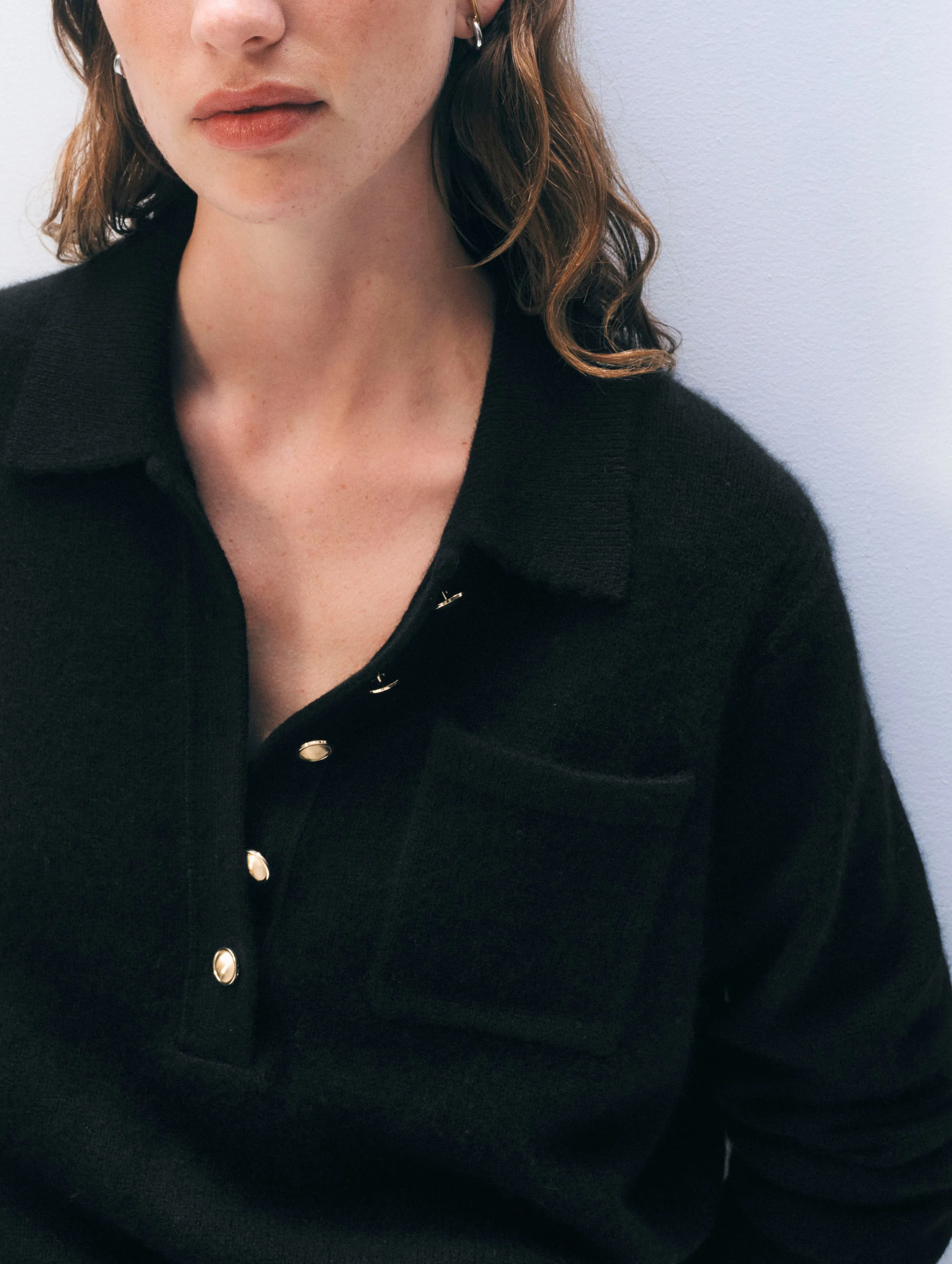Cashmere Gold Button Polo | Black sold by White + Warren product image thumbnail 2