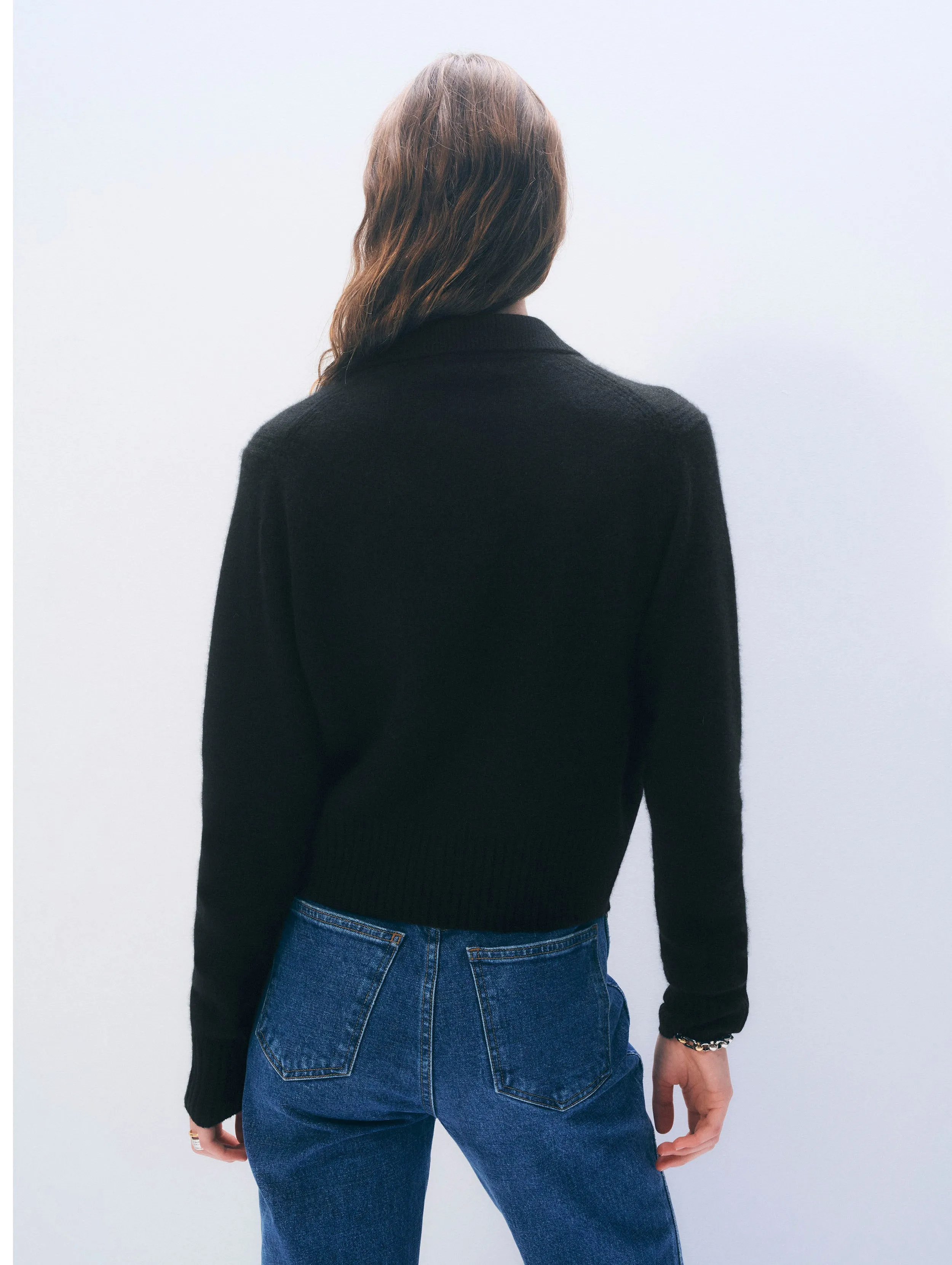 Cashmere Gold Button Polo | Black sold by White + Warren product image thumbnail 3