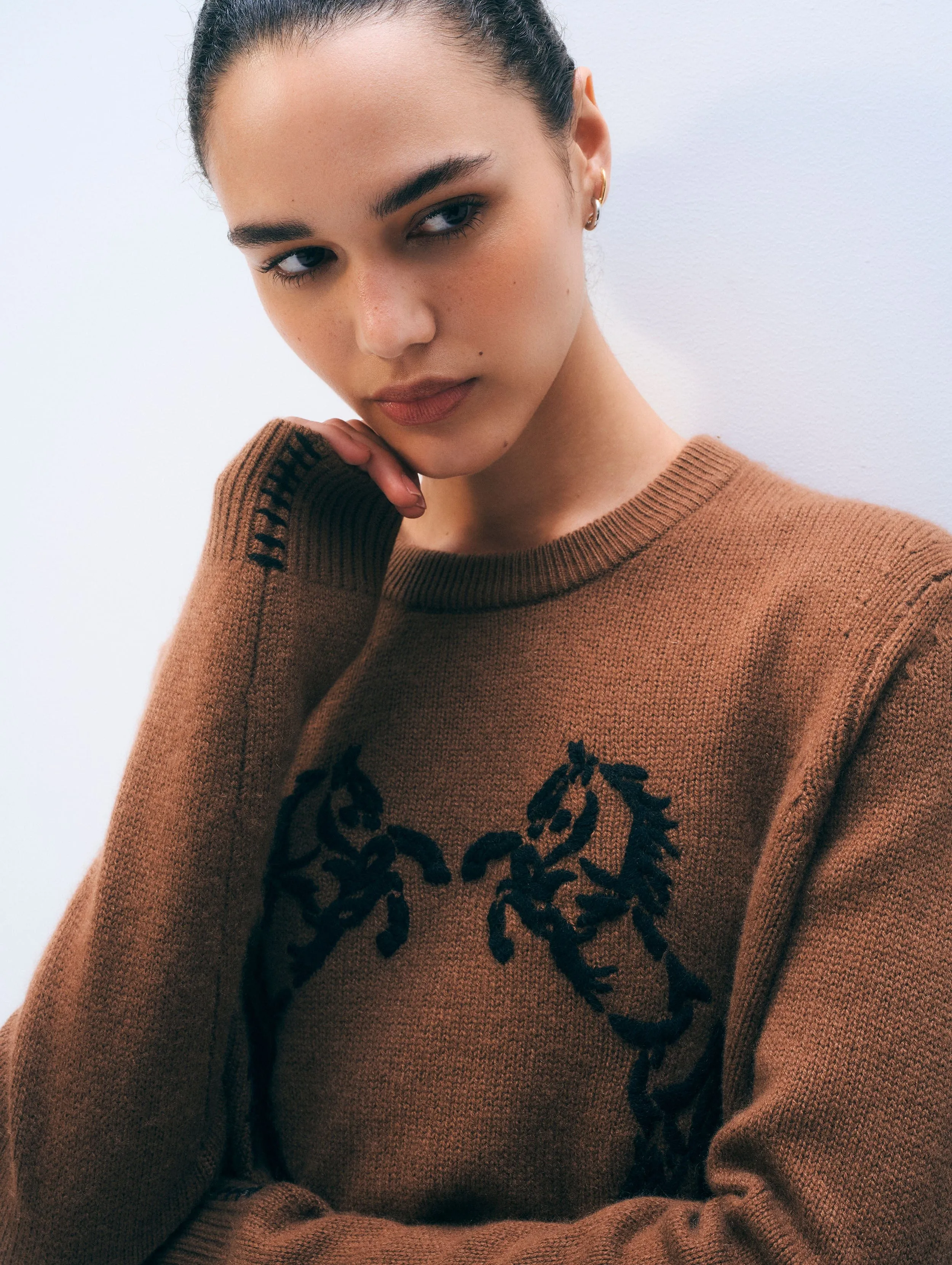 Cashmere Blend Horse Embroidered Crewneck | Umber & Black sold by White + Warren product image thumbnail 2