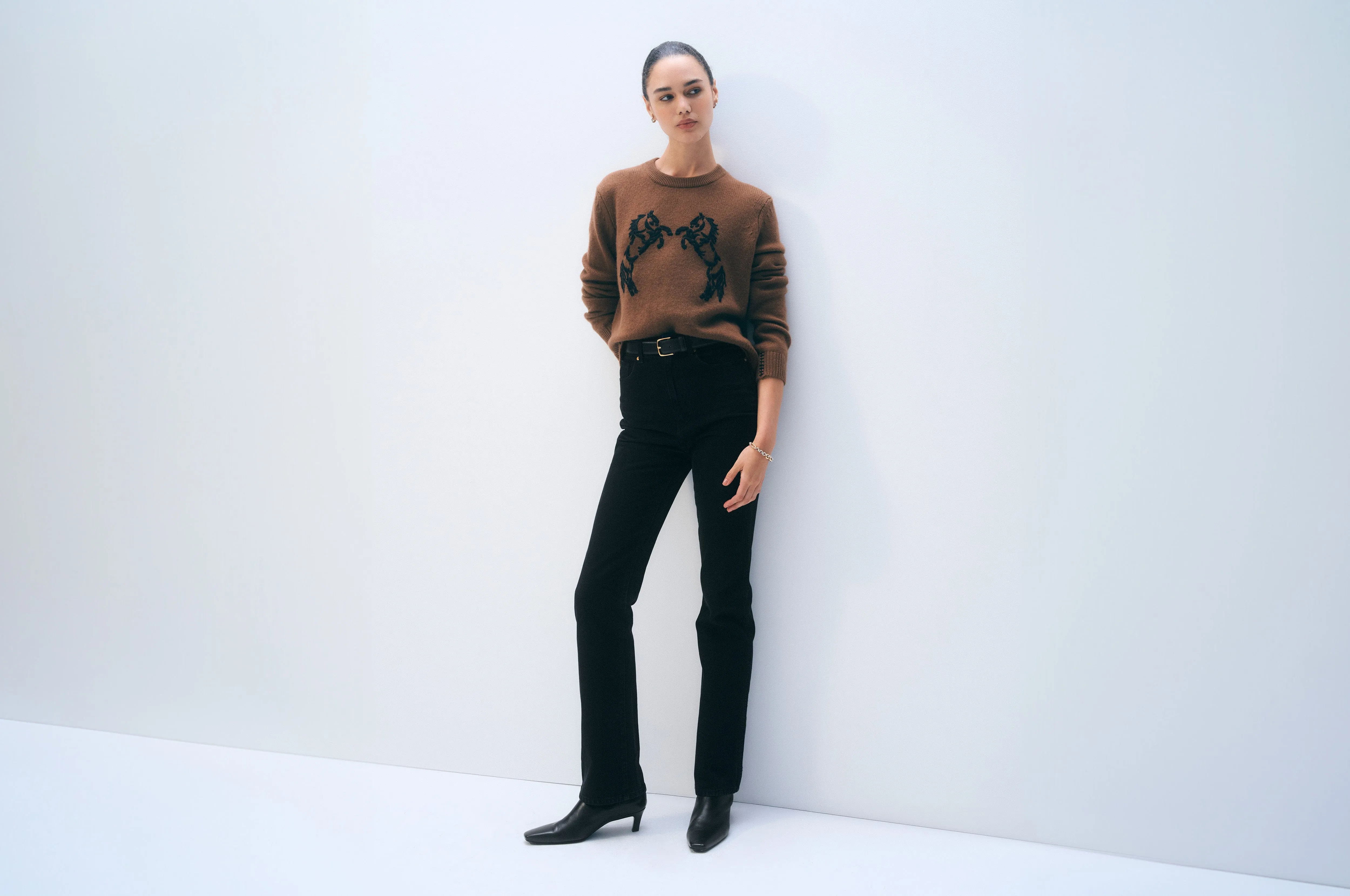 Cashmere Blend Horse Embroidered Crewneck | Umber & Black sold by White + Warren product image thumbnail 5