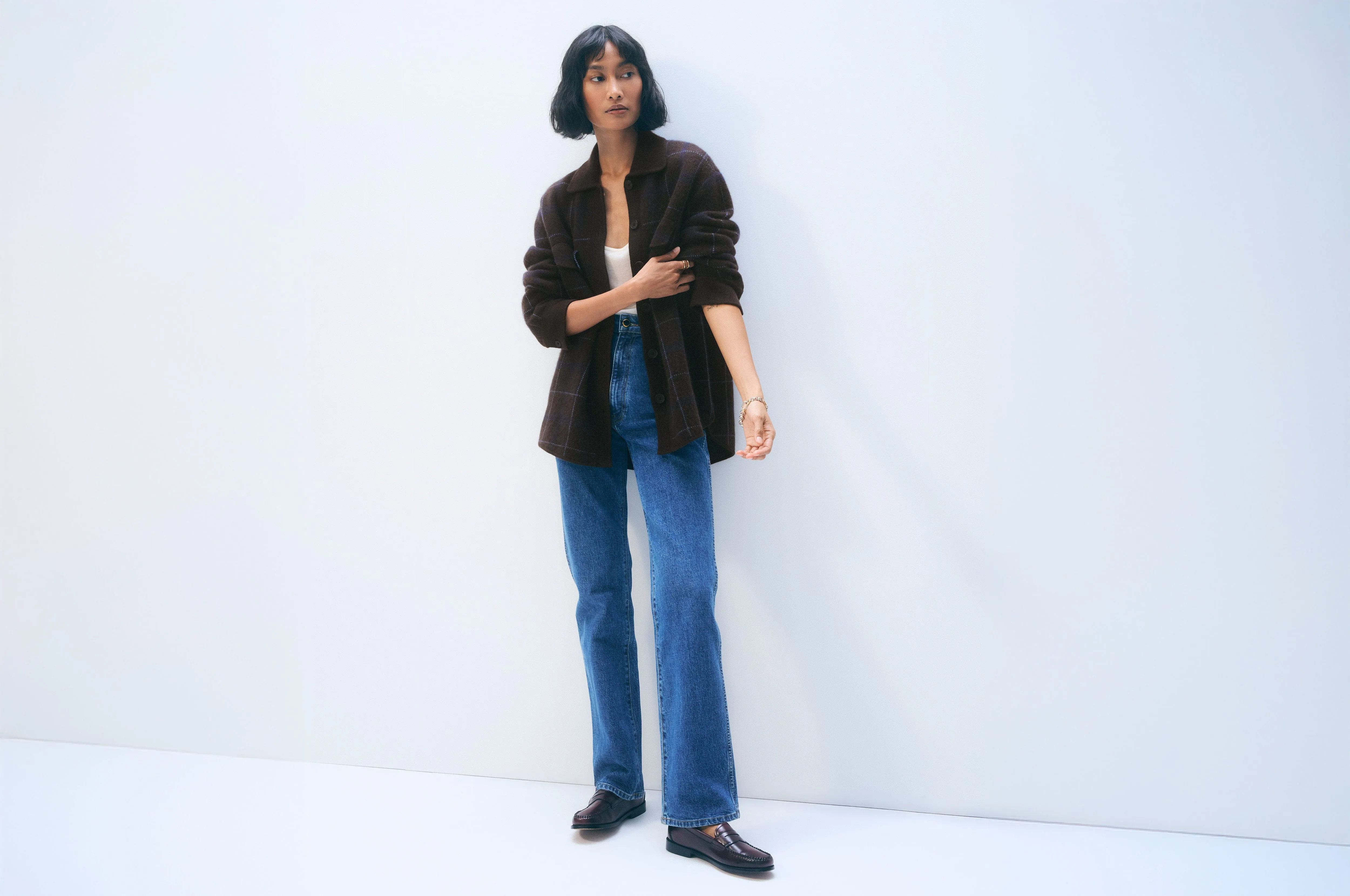 Cashmere Luxe Button Down Shacket | Dark Umber Combo sold by White + Warren product image thumbnail 5