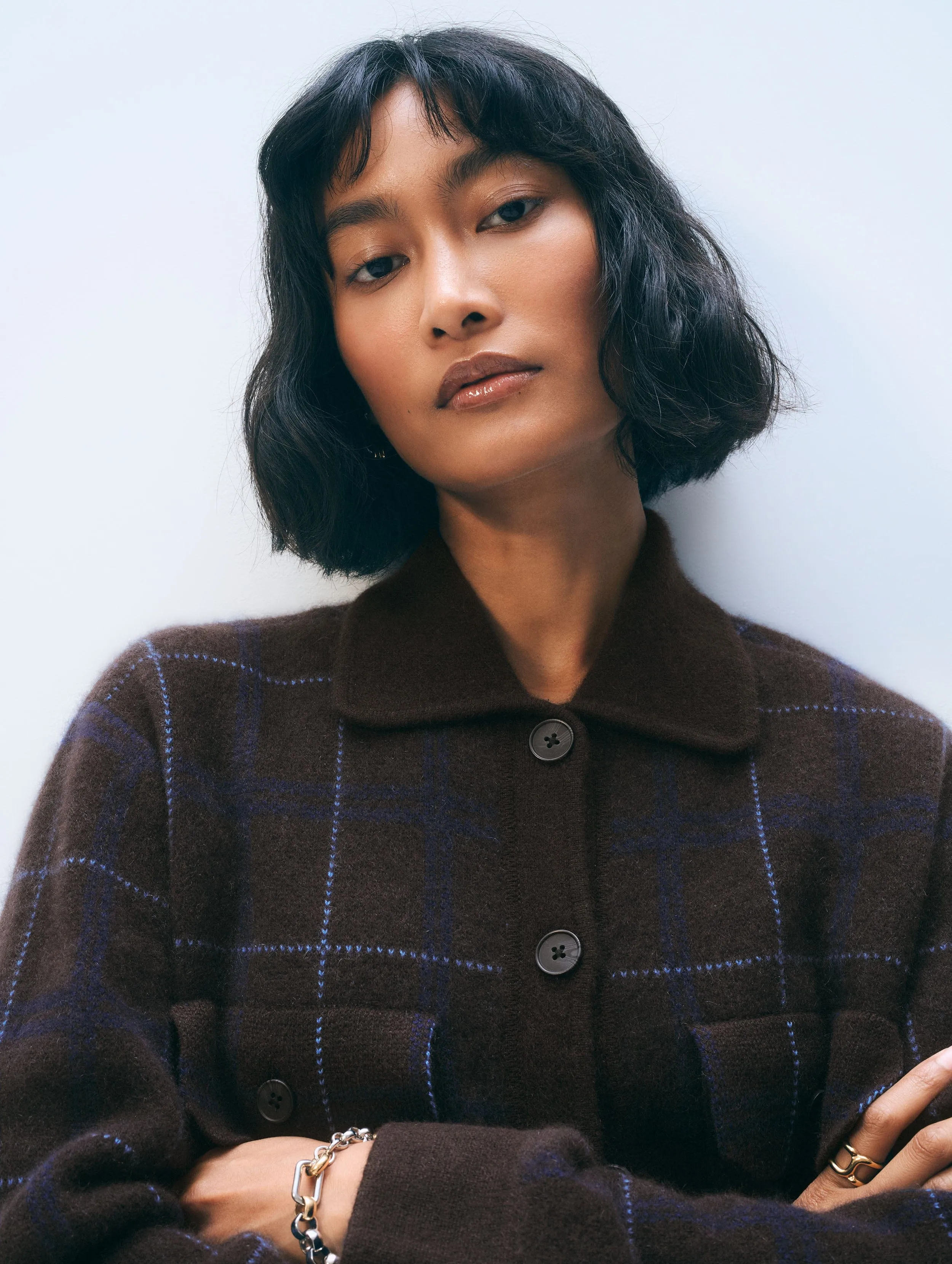 Cashmere Luxe Button Down Shacket | Dark Umber Combo sold by White + Warren product image thumbnail 2