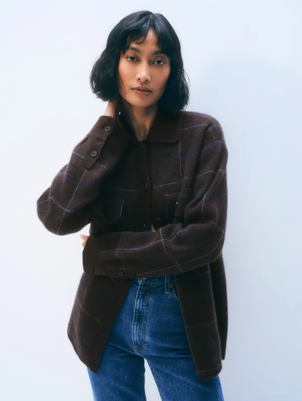 Cashmere Luxe Button Down Shacket | Dark Umber Combo sold by White + Warren