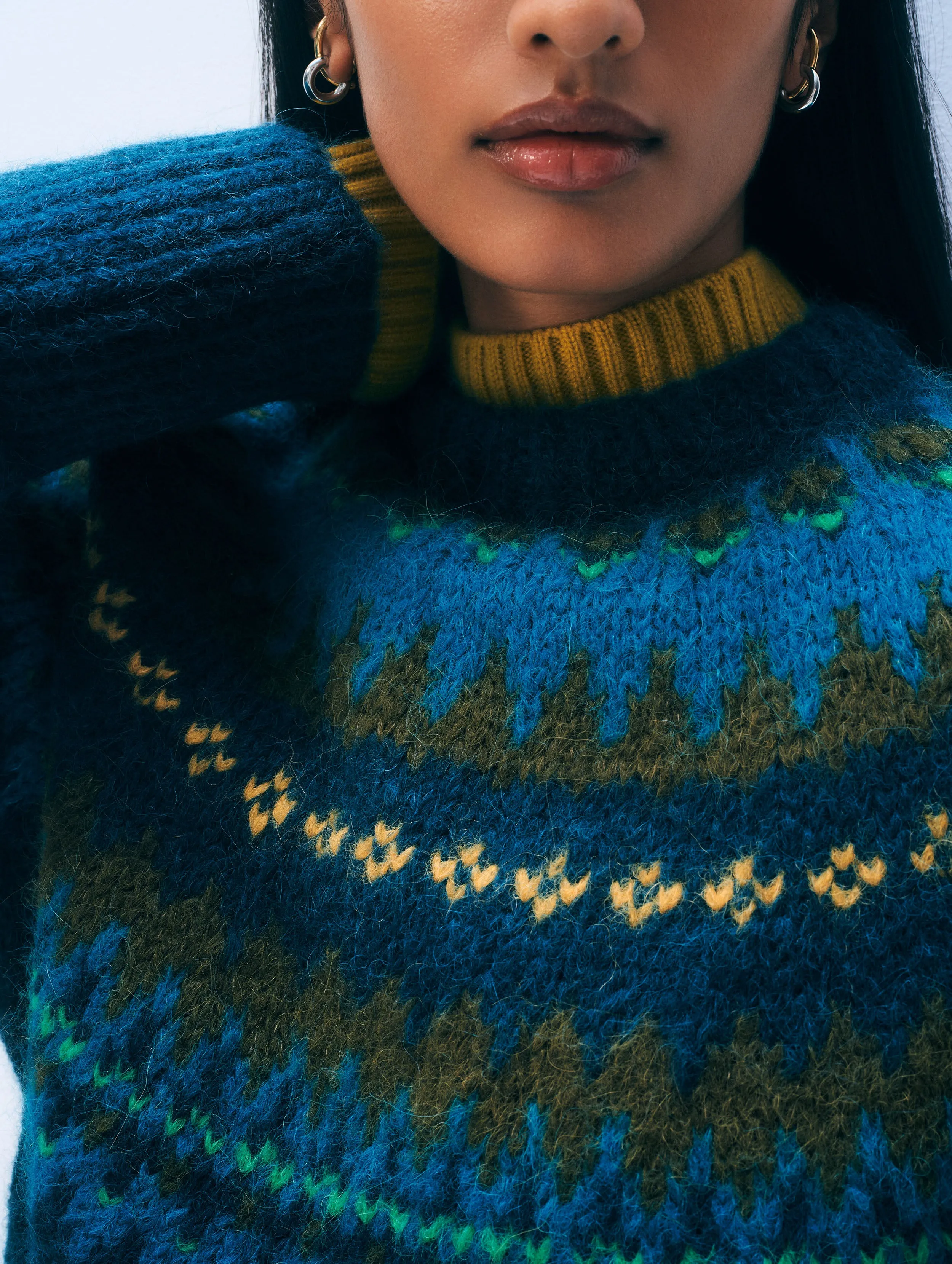 Alpaca Blend Fair Isle Crewneck | Teal Combo sold by White + Warren product image thumbnail 2