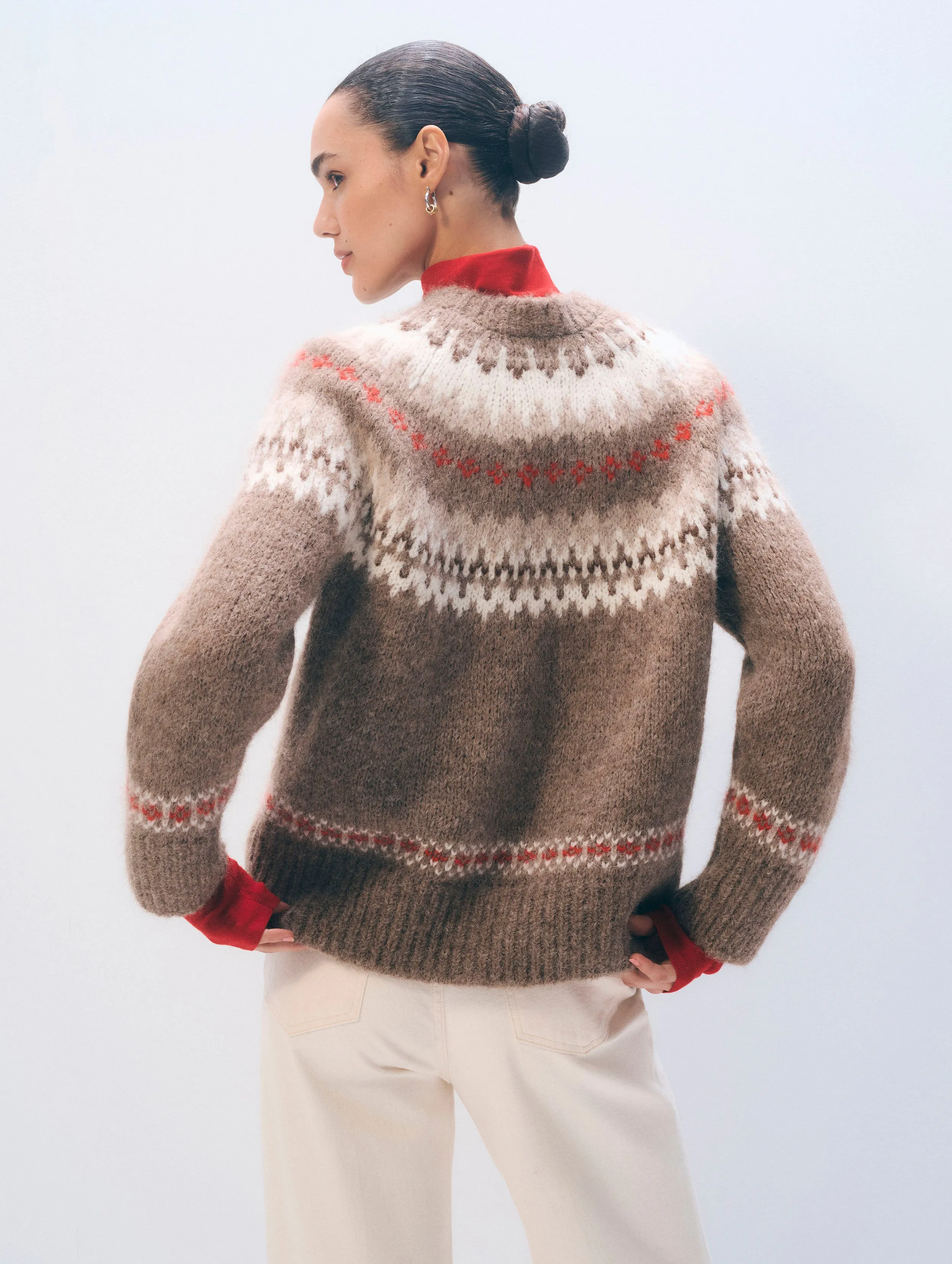 Alpaca Blend Fair Isle Crewneck | Brown Combo sold by White + Warren product image thumbnail 5