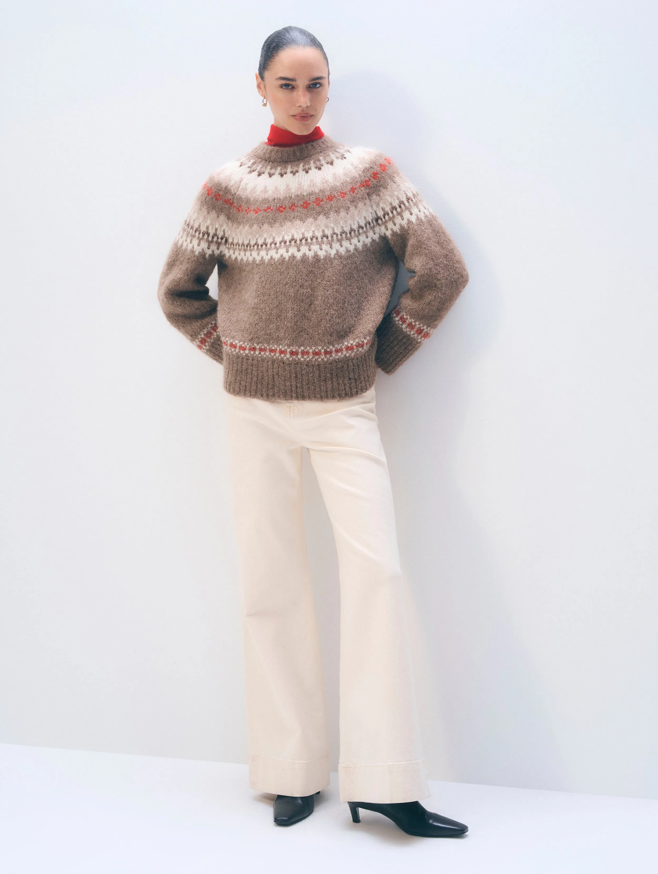 Alpaca Blend Fair Isle Crewneck | Brown Combo sold by White + Warren product image thumbnail 4