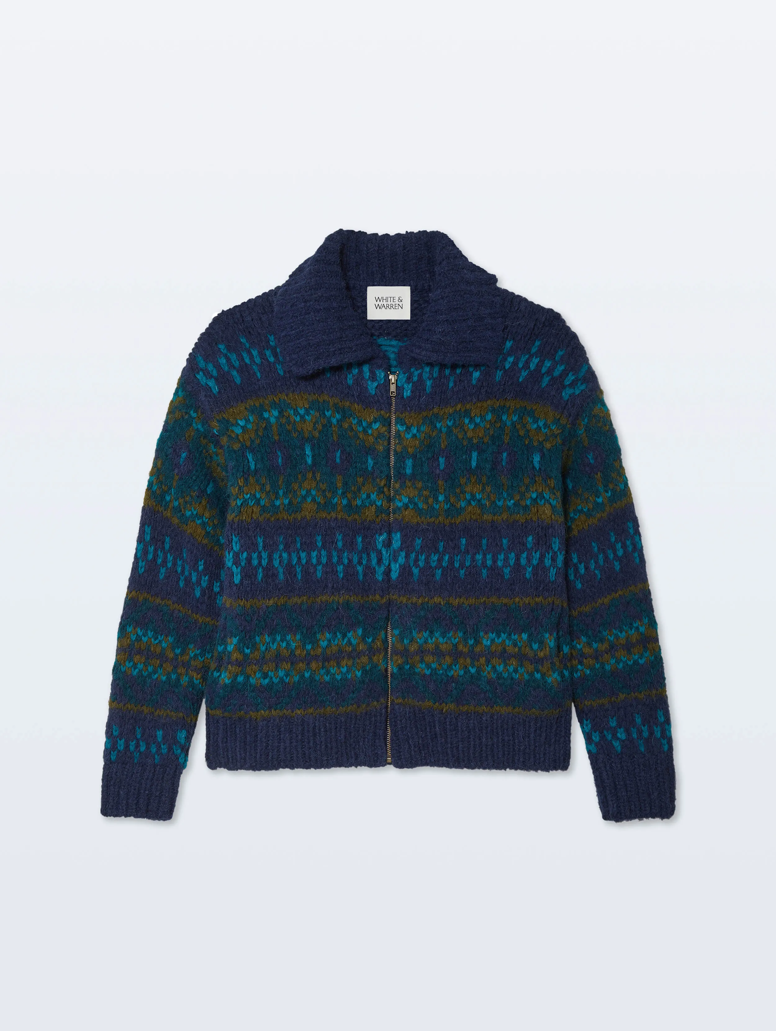 Alpaca Blend Fair Isle Bomber | Teal Combo sold by White + Warren product image thumbnail 4