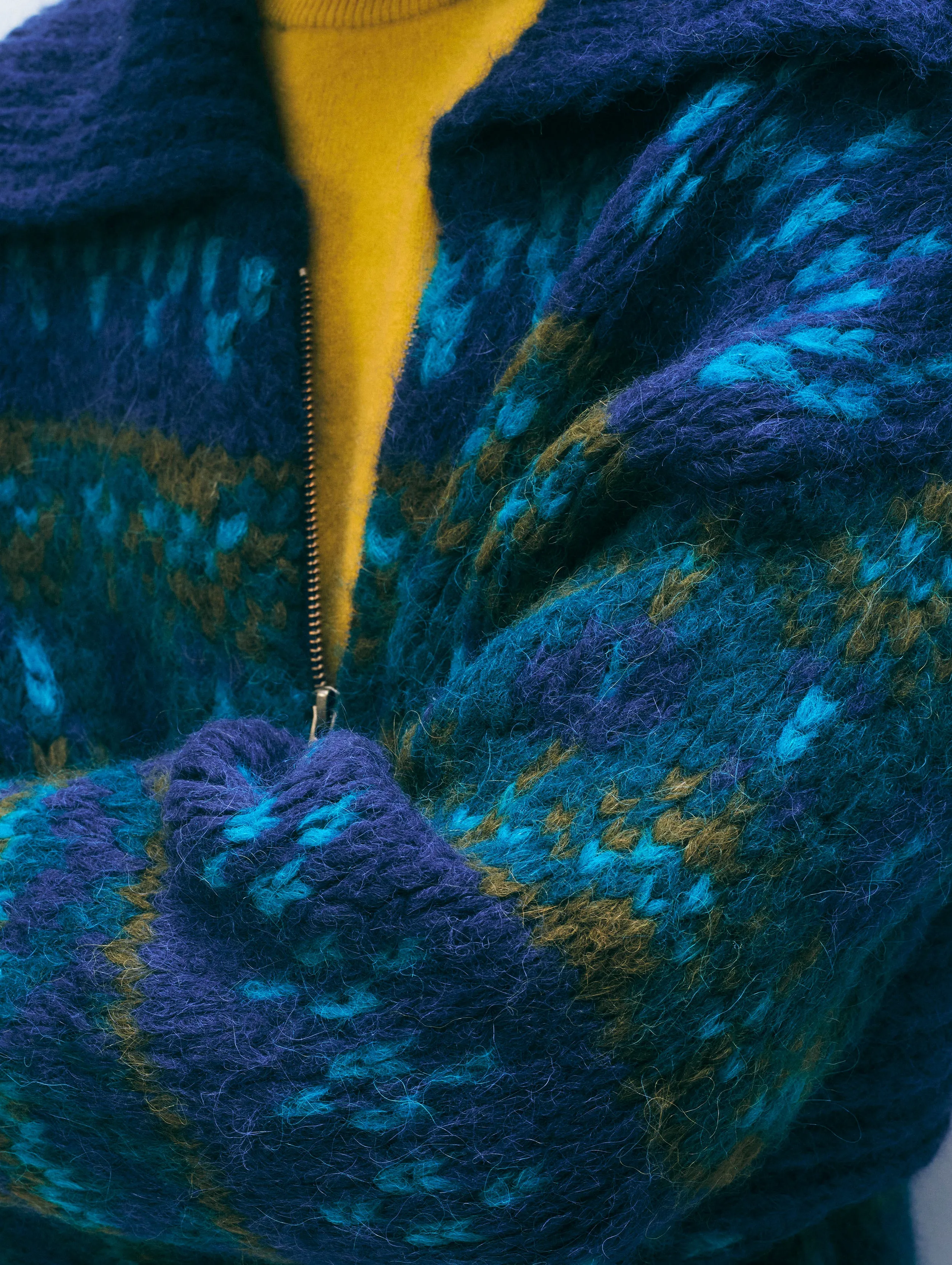 Alpaca Blend Fair Isle Bomber | Teal Combo sold by White + Warren product image thumbnail 2