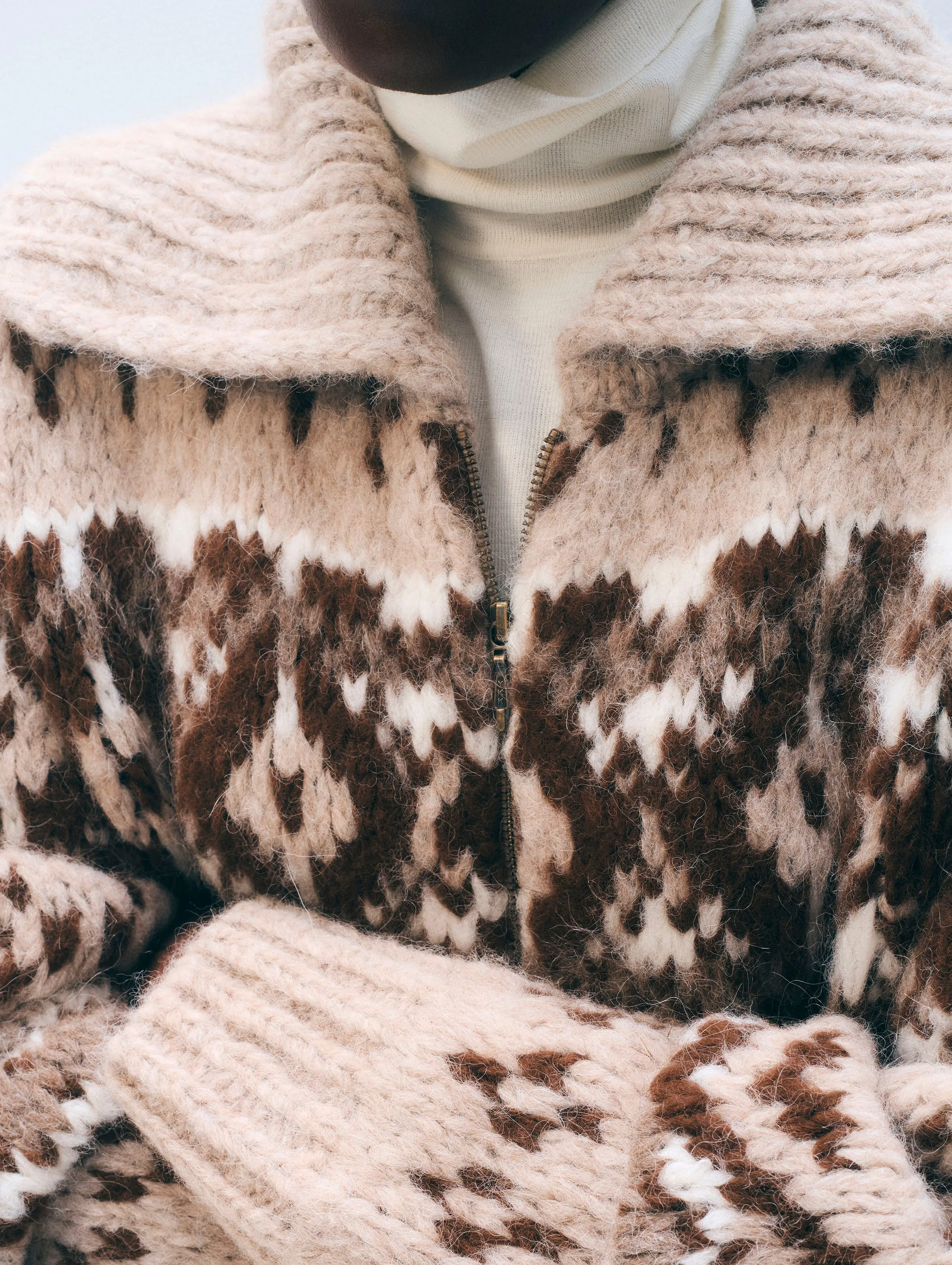 Alpaca Blend Fair Isle Bomber | Brown Combo sold by White + Warren product image thumbnail 2