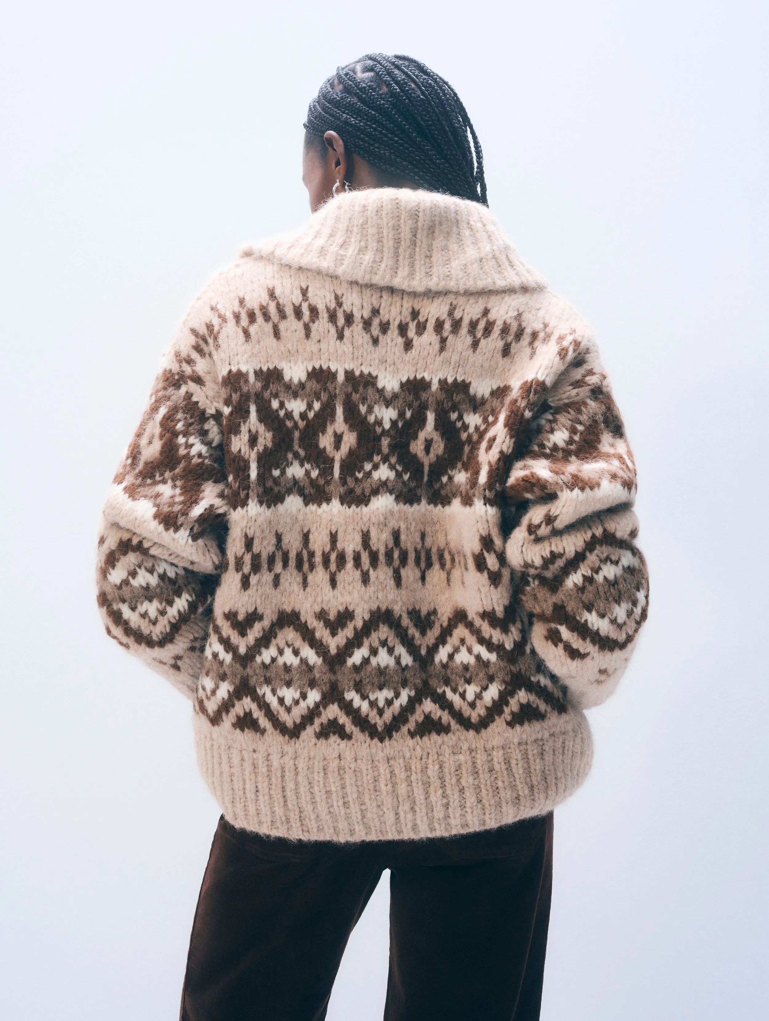 Alpaca Blend Fair Isle Bomber | Brown Combo sold by White + Warren product image thumbnail 3