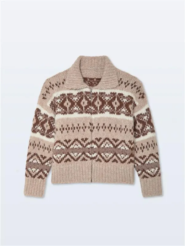 Alpaca Blend Fair Isle Bomber | Brown Combo sold by White + Warren product image thumbnail 4