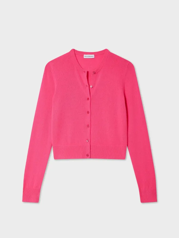 Cashmere Crewneck Cardigan | Neon Pink sold by White + Warren