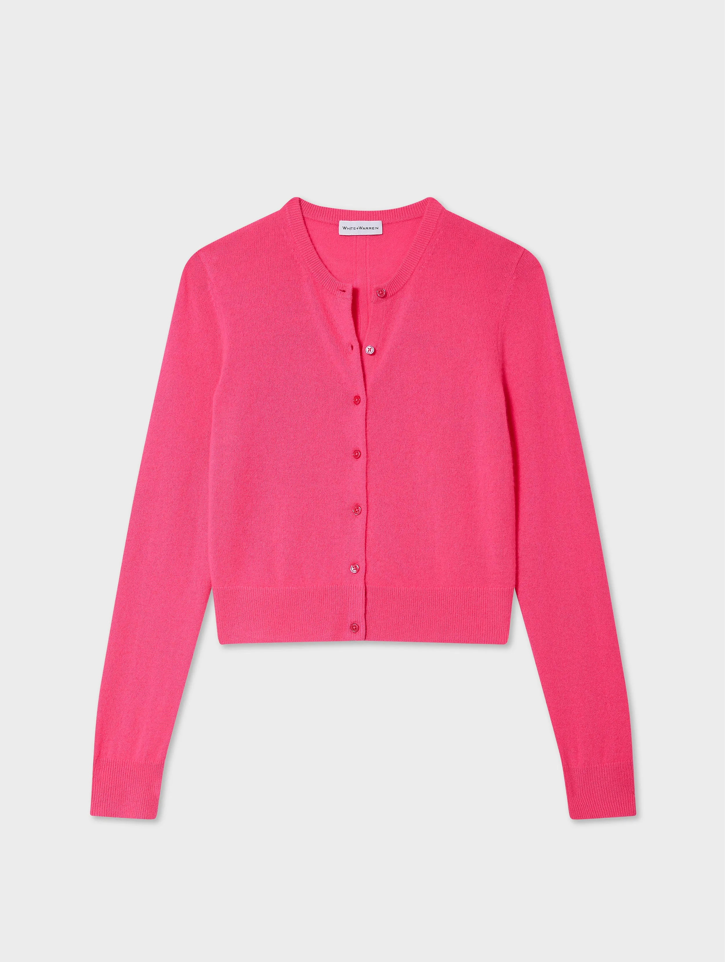 Cashmere Crewneck Cardigan | Neon Pink sold by White + Warren