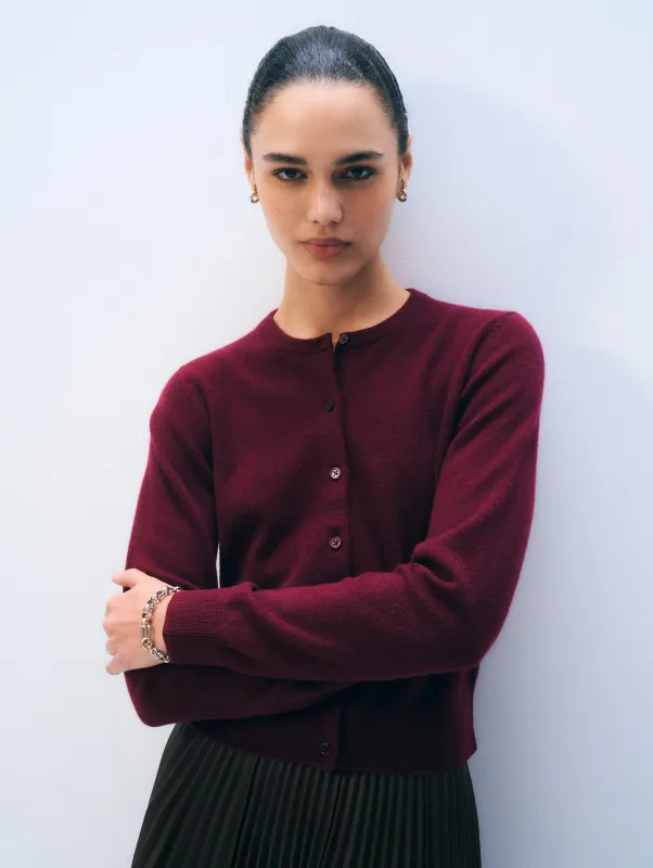 Cashmere Crewneck Cardigan | Sangria sold by White + Warren