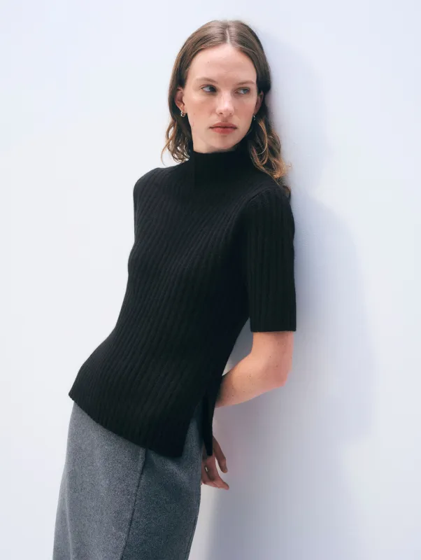 Cashmere Ribbed Mockneck | Black made by White + Warren