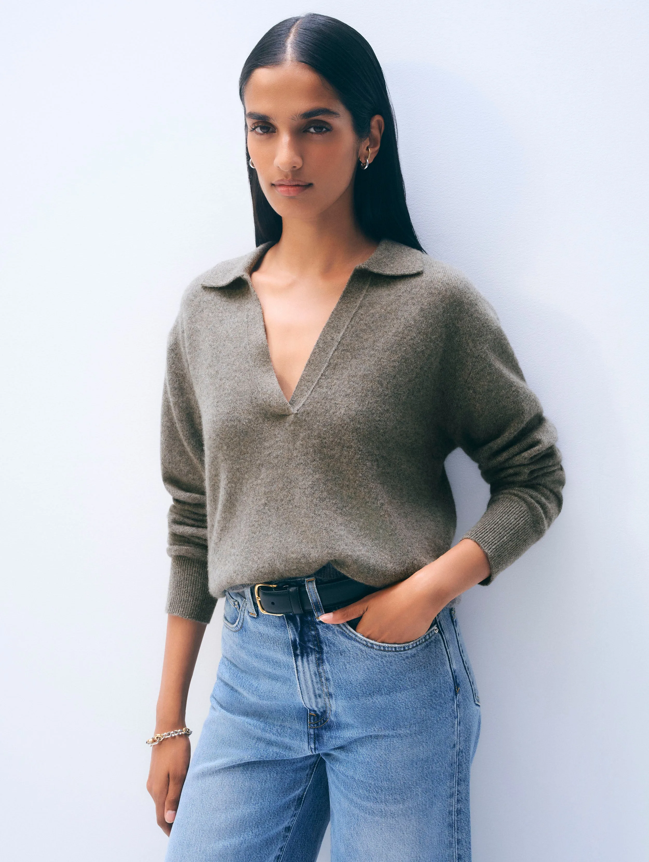 Cashmere Long-Sleeved Polo sold by White + Warren product image thumbnail 2